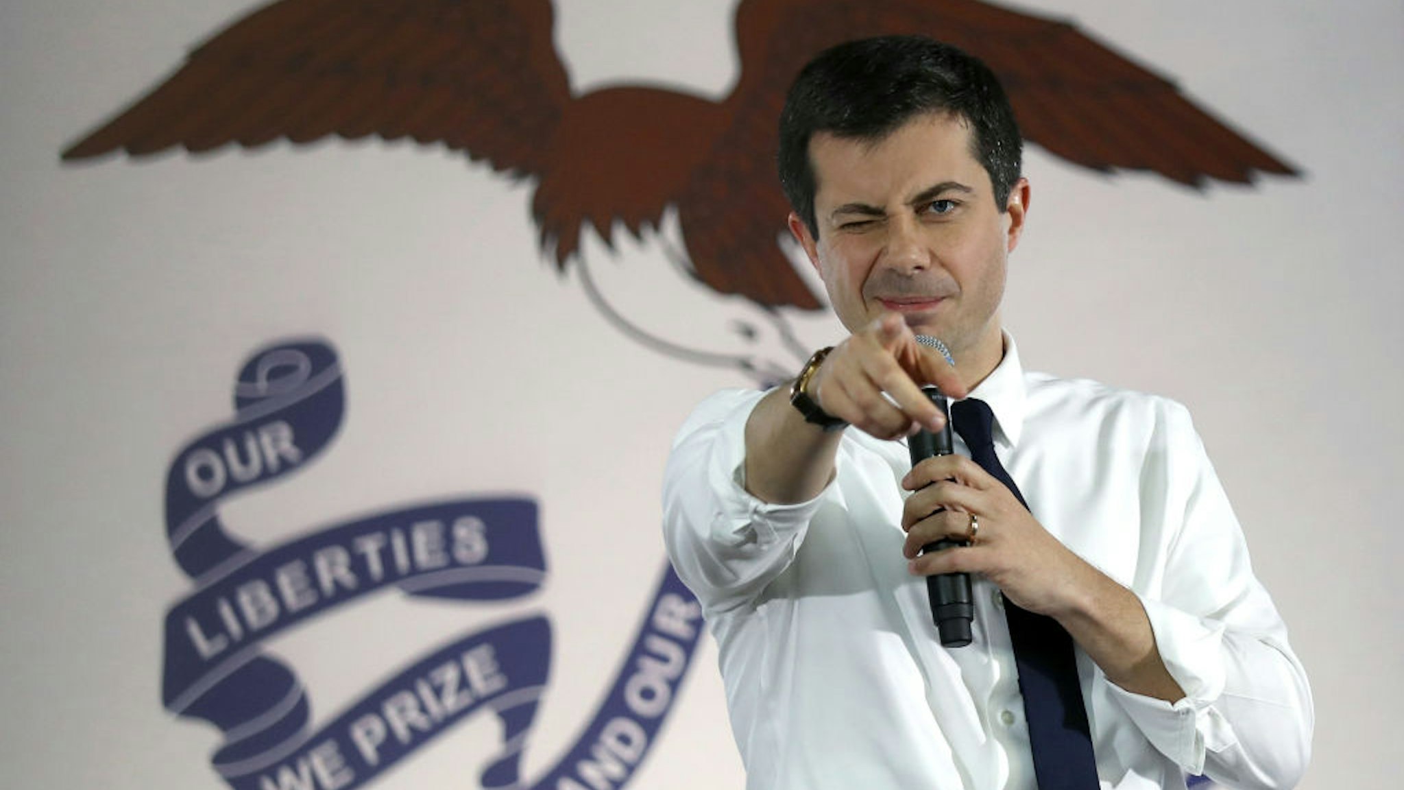Democratic presidential candidate South Bend, Indiana Mayor Pete Buttigieg speaks during a campaign event in the The Skate Pit on December 29, 2019 in Knoxville, Iowa.