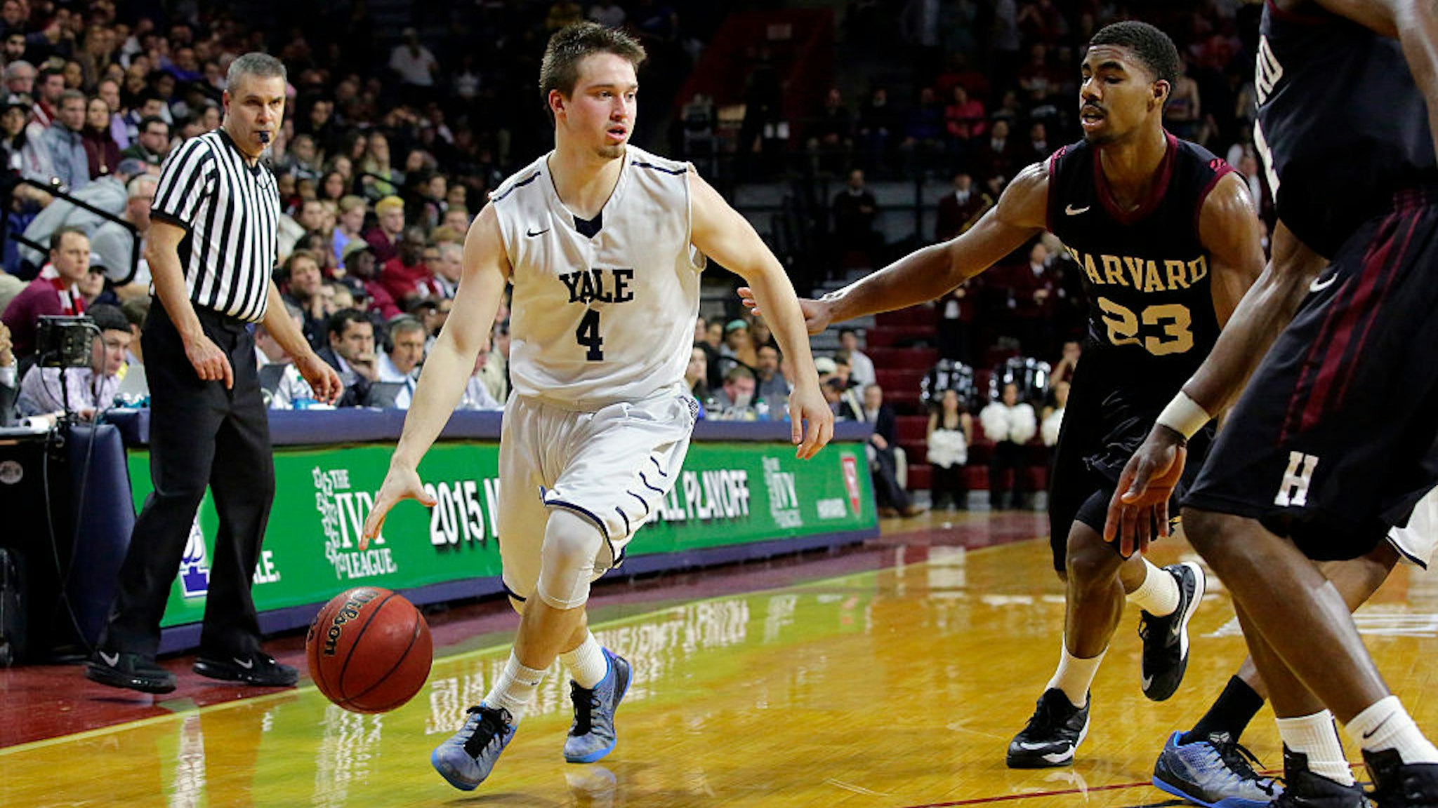 Jack Montague #4 of the Yale Bulldogs during a game against the Harvard Crimson at the Palestra on the campus of the University of Pennsylvania on March 14, 2015 in Philadelphia, Pennsylvania.