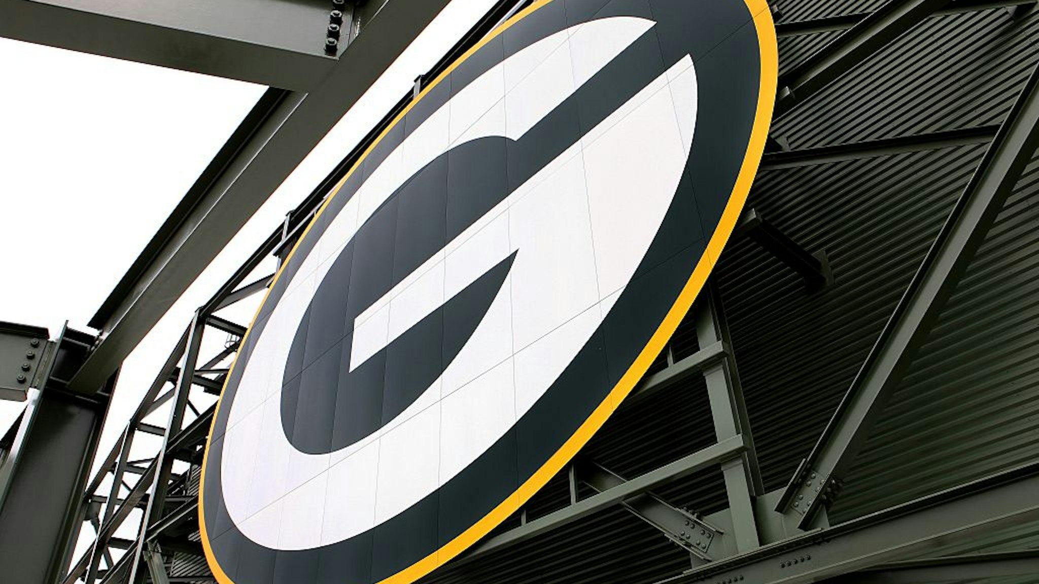 Green Bay Packers logo inside Lambeau Field, home of the Green Bay Packers football team on August 31, 2015 in Green Bay, Wisconsin.