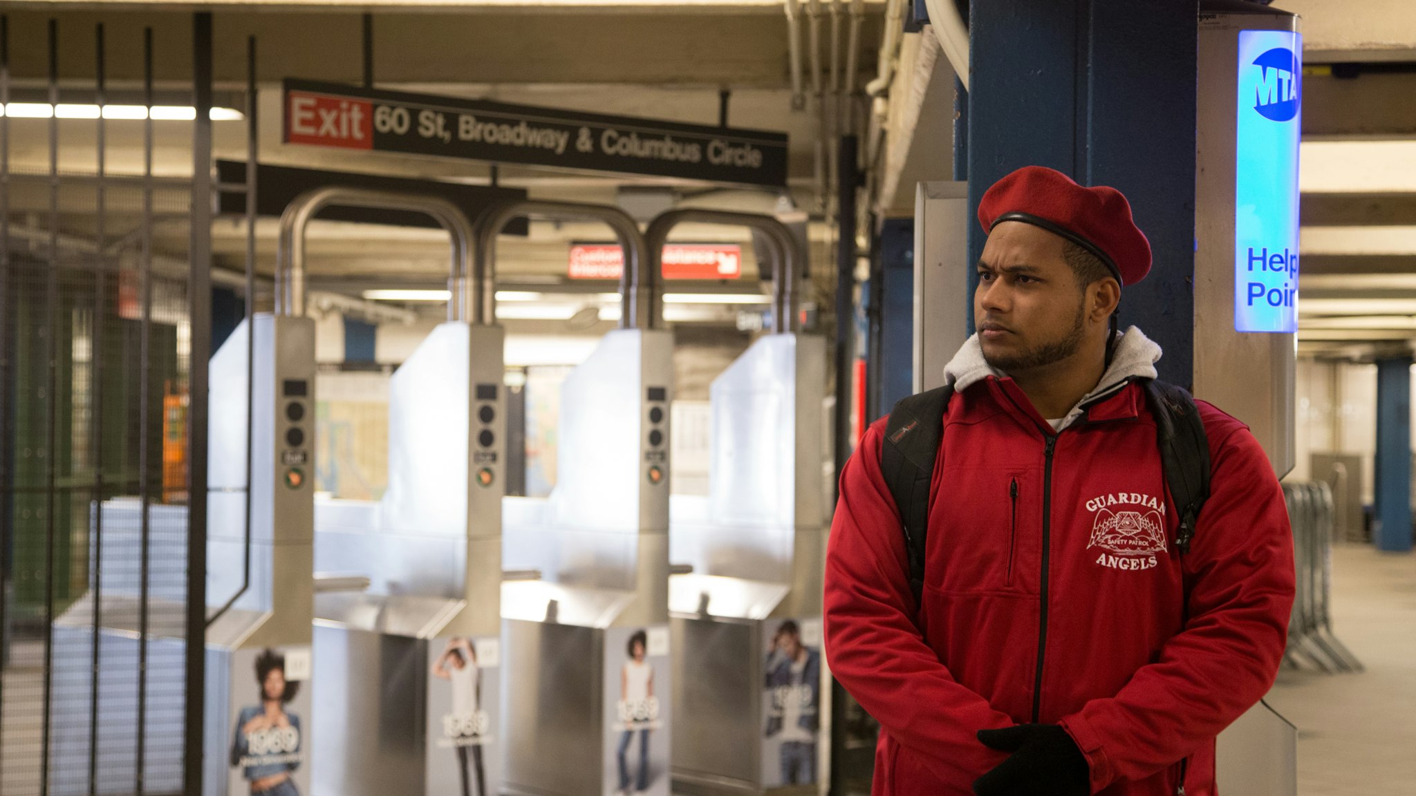 COLUMBUS CIRCLE, NEW YORK CITY, NY, UNITED STATES - 2016/02/02: The Guardian Angels patrol the New York subway at Columbus Circle for the first time in 22 years after a spree of slashing attacks. (Photo by Louise Wateridge/Pacific Press/LightRocket via Getty Images)
