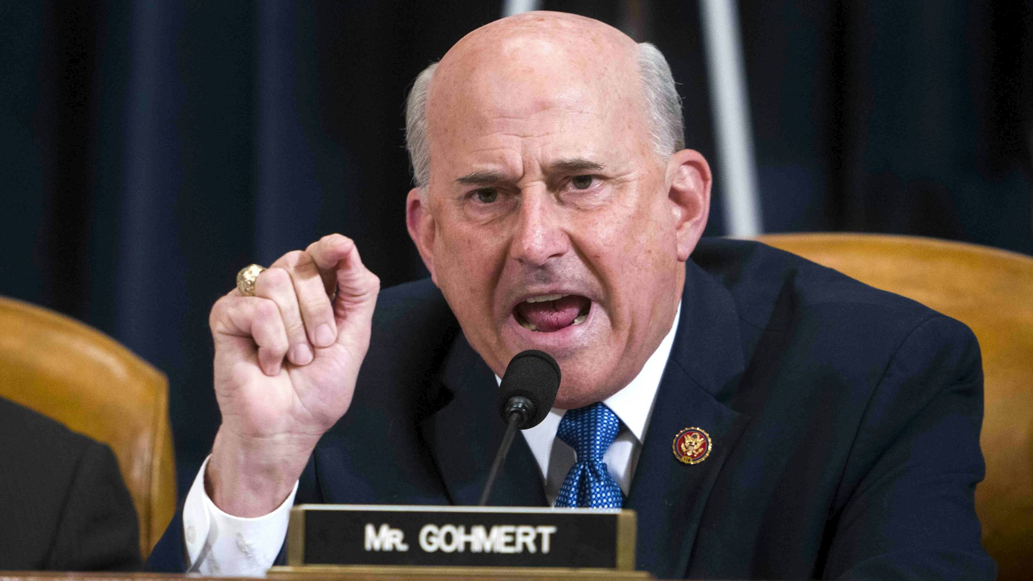 WASHINGTON, DC – DECEMBER 09: Rep. Louie Gohmert (R-TX) questions Intelligence Committee Minority Counsel Stephen Castor and Intelligence Committee Majority Counsel Daniel Goldman during the House impeachment inquiry hearings in the Longworth House Office Building on Capitol Hill December 9, 2019 in Washington, DC. The hearing is being held for the Judiciary Committee to formally receive evidence in the impeachment inquiry of President Donald Trump, whom Democrats say held back military aid for Ukraine while demanding they investigate his political rivals. The White House declared it would not participate in the hearing.