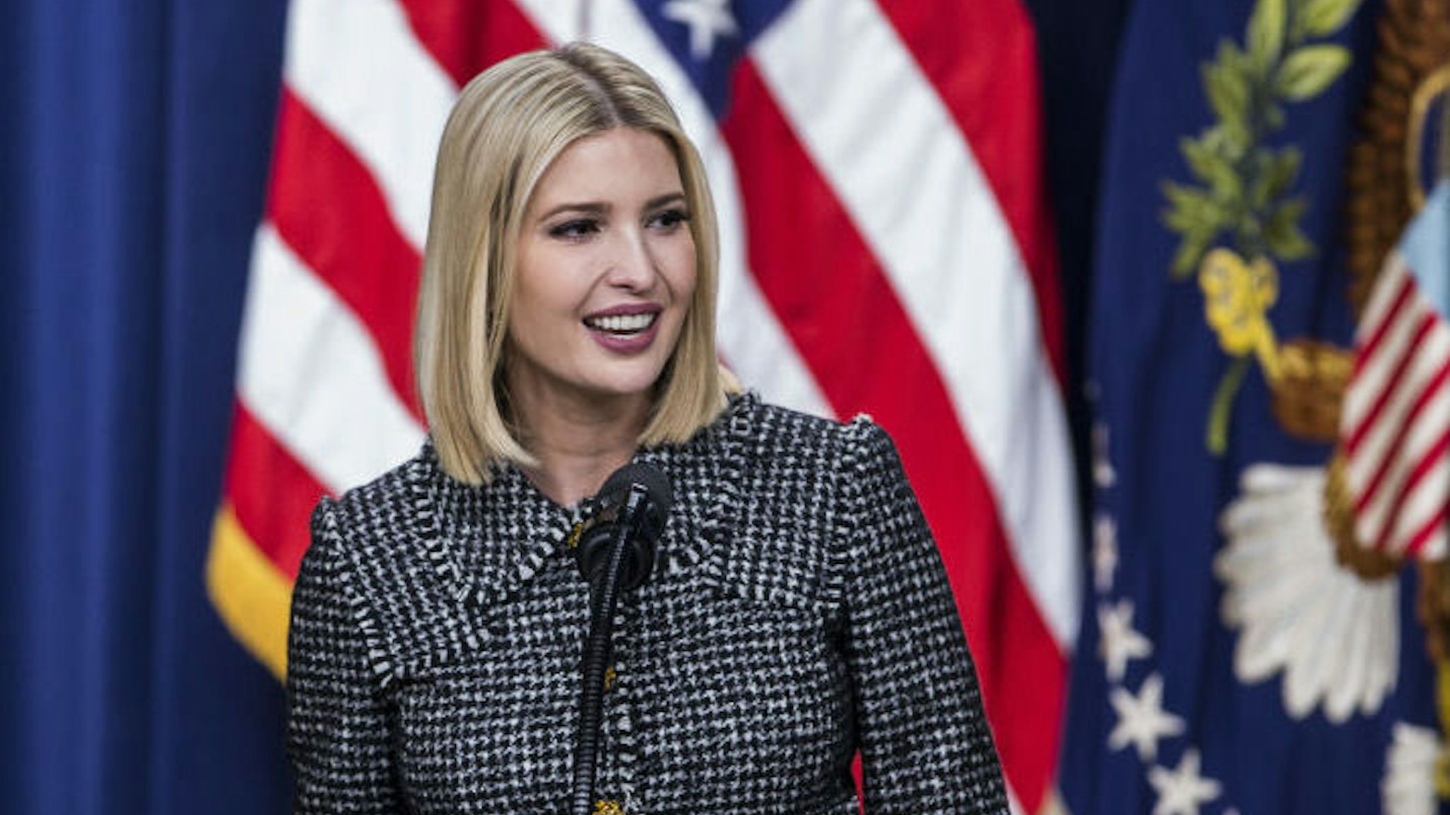 Ivanka Trump, senior adviser to U.S. President Donald Trump, speaks during the White House Summit on Child Care and Paid Leave at the Eisenhower Executive Office Building in Washington, D.C., U.S., on Thursday, Dec. 12, 2019. Trump said that he was "thrilled" that lawmakers have introduced "really strong, bipartisan legislation" for paid family leave. Photographer: Zach Gibson/Bloomberg