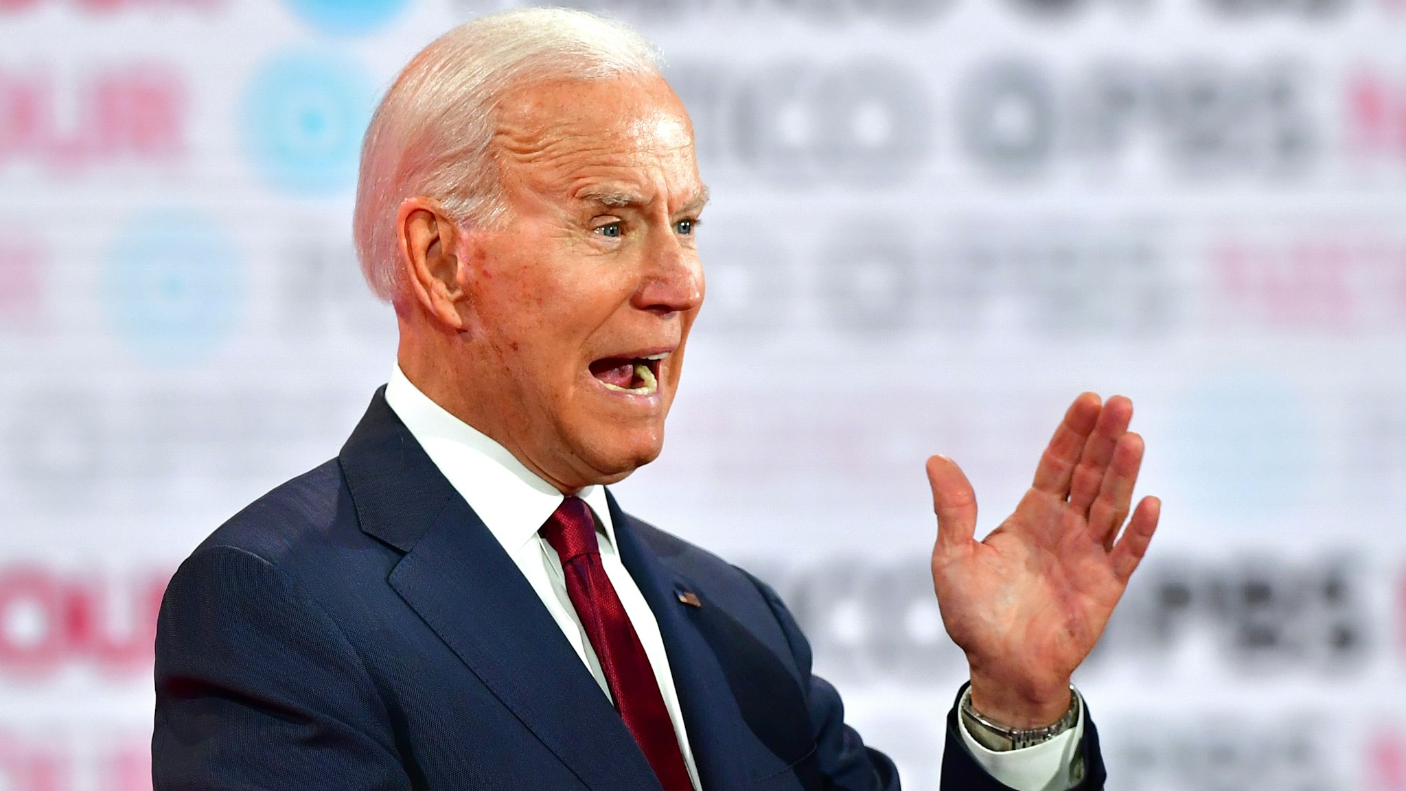 Democratic presidential hopeful former Vice President Joe Biden takes part in the sixth Democratic primary debate of the 2020 presidential campaign season co-hosted by PBS NewsHour &amp; Politico at Loyola Marymount University in Los Angeles, California on December 19, 2019.