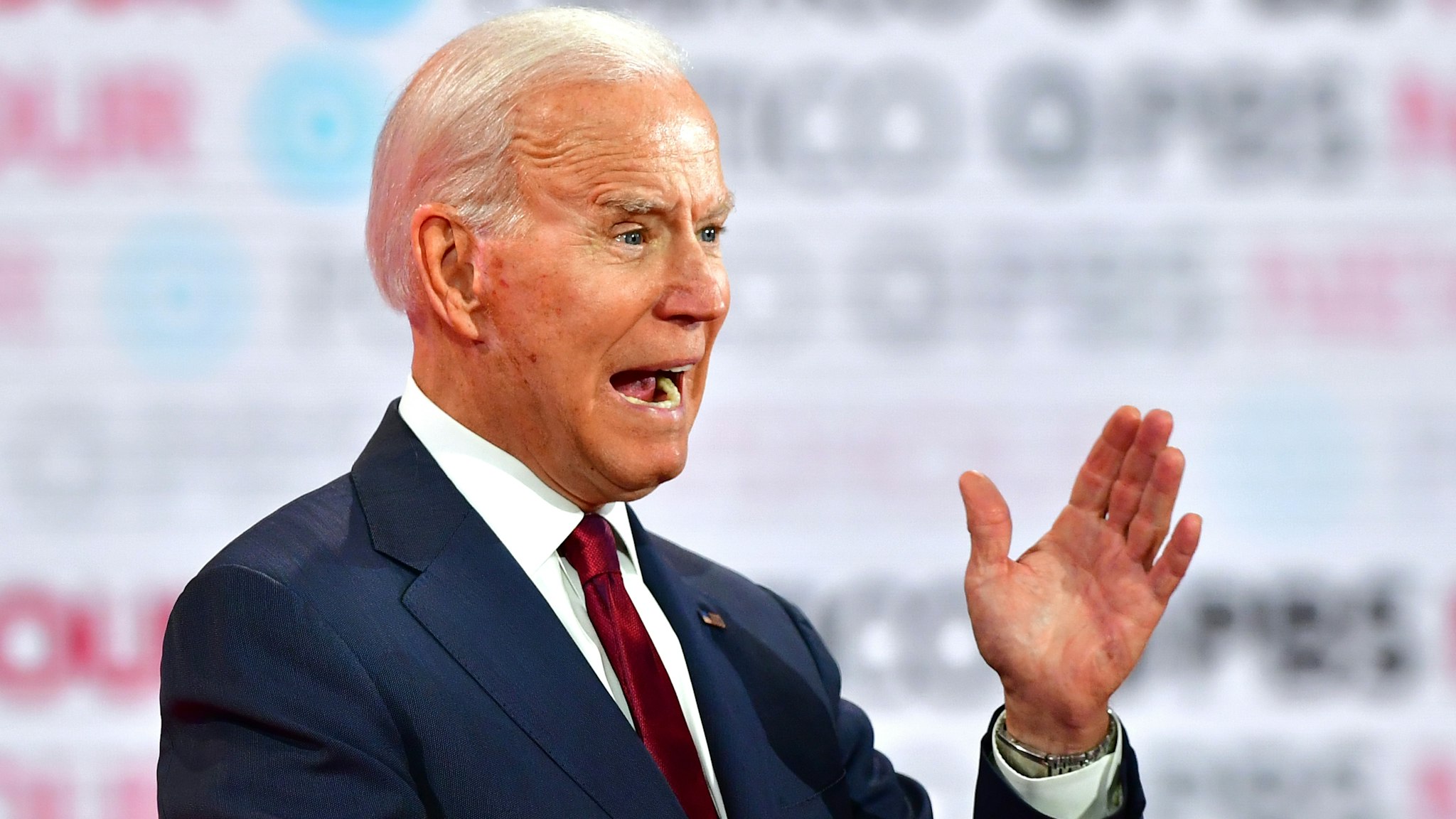 Democratic presidential hopeful former Vice President Joe Biden takes part in the sixth Democratic primary debate of the 2020 presidential campaign season co-hosted by PBS NewsHour &amp; Politico at Loyola Marymount University in Los Angeles, California on December 19, 2019.
