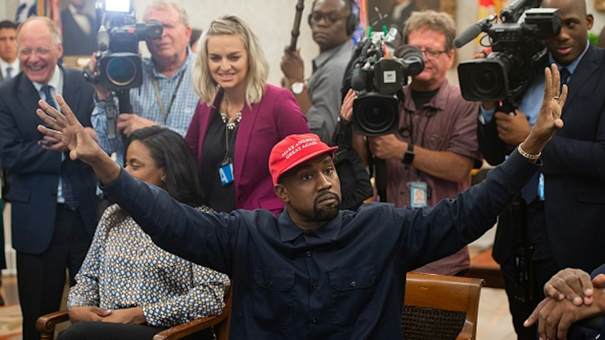 Rapper Kanye West speaks during his meeting with US President Donald Trump in the Oval Office of the White House in Washington, DC, on October 11, 2018.