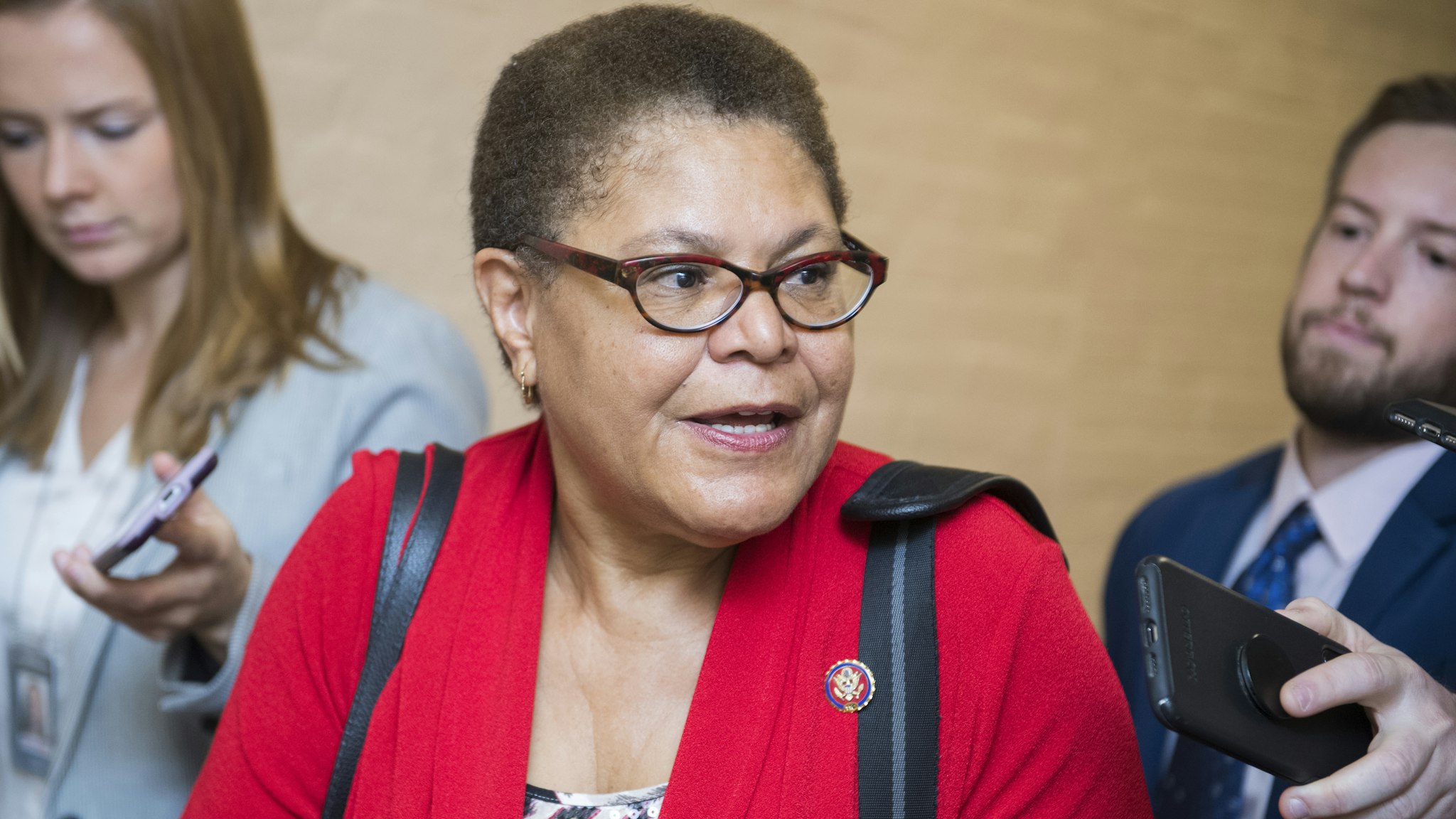 UNITED STATES - SEPTEMBER 25: Rep. Karen Bass, D-Calif., leaves a meeting with the House Democratic Caucus in the Capitol on Wednesday, September 25, 2019.