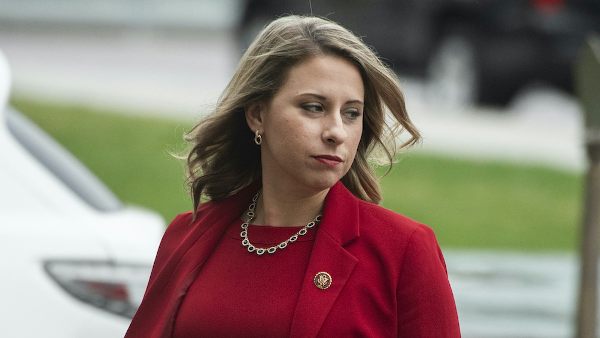 Rep. Katie Hill, D-Calif., arrives to the Capitol for a House vote on a impeachment inquiry resolution on Thursday, October 31, 2019. This was Hill’s last series of votes before her resignation, for having an improper relationship with an aide, becomes effective. (Photo By Tom Williams/CQ Roll Call)