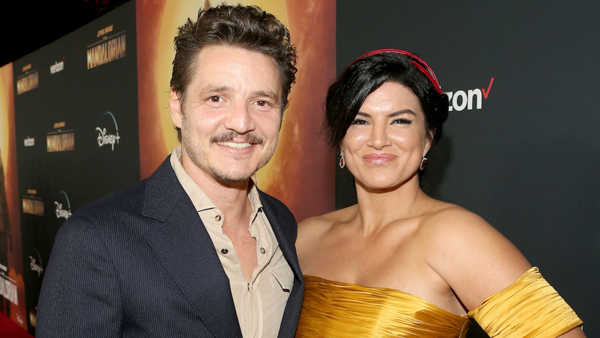 Pedro Pascal and Gina Carano arrive at the premiere of Lucasfilm's first-ever, live-action series, "The Mandalorian," at the El Capitan Theatre in Hollywood, Calif. on November 13, 2019. "The Mandalorian" streams exclusively on Disney+. (Photo by Jesse Grant/Getty Images for Disney)