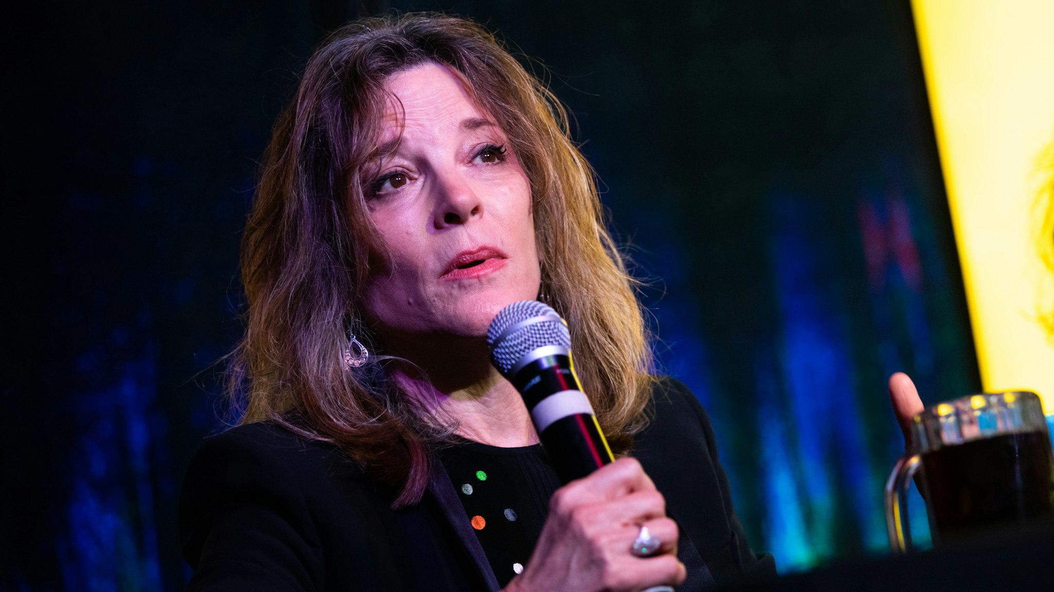 Marianne Williamson speaks onstage during The Chicago Reader Presents: Mobilize | LGBTQ Presidential Town Hall Viewing Party at Sidetrack The Video Bar on October 10, 2019 in Chicago, Illinois.
