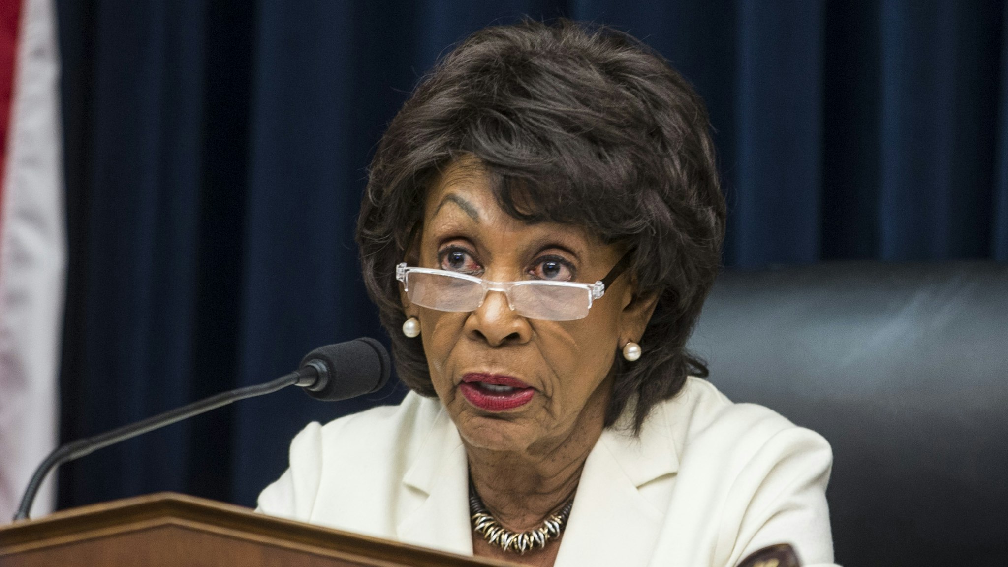 House Financial Services Committee Chairman Maxine Waters (D-CA) speaks during a House Financial Services Committee Hearing on Capitol Hill on April 9, 2019 in Washington, DC. U.S. Secretary of Treasury Steve Mnuchin is testifying on the state of the international financial system.