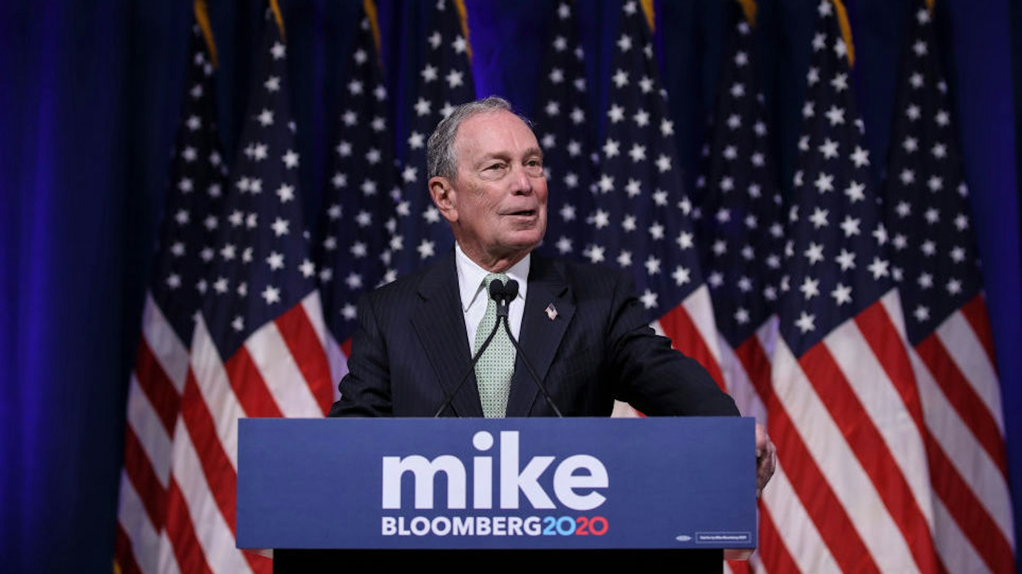 NORFOLK, VA - NOVEMBER 25: Newly announced Democratic presidential candidate, former New York Mayor Michael Bloomberg speaks at a press conference to discuss his presidential run on November 25, 2019 in Norfolk, Virginia. The 77-year old Bloomberg joins an already crowded Democratic field and is presenting himself as a moderate and pragmatic option in contrast to the current Democratic Party's increasingly leftward tilt. In recent years, Bloomberg has used some of his vast personal fortune to push for stronger gun safety laws and action on climate change.