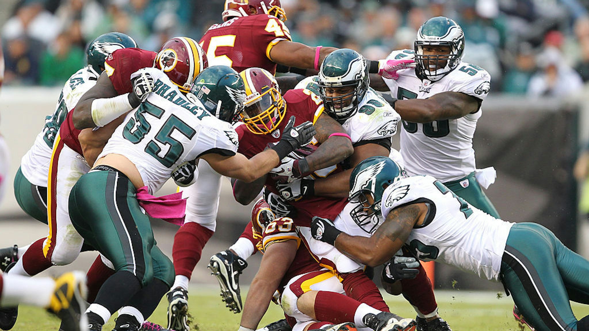 The Philadelphia Eagles during a game against the Washington Redskins on October 3, 2010 at Lincoln Financial Field in Philadelphia, Pennsylvania.