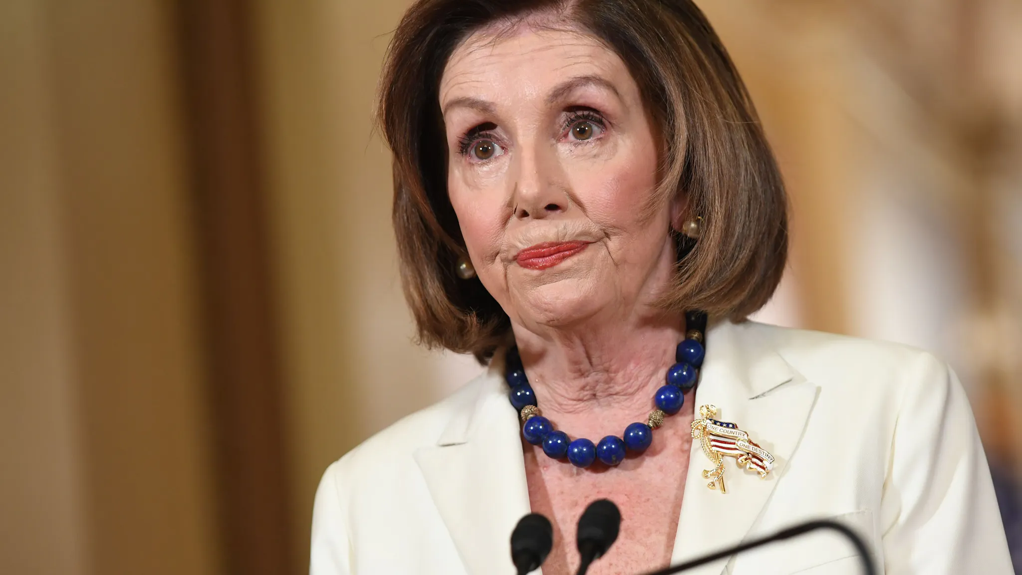 Nancy Pelosi US Speaker of the House Nancy Pelosi speaks about the impeachment inquiry of US President Donald Trump at the US Capitol in Washington, DC, on December 5, 2019. - Pelosi told congressional leaders to draw up articles of impeachment against Trump, saying his abuse of power for political benefit "leaves us no choice but to act." Trump "has engaged in abuse of power, undermined our national security and jeopardized the integrity of our elections," she said, adding that "the president leaves us no choice but to act."