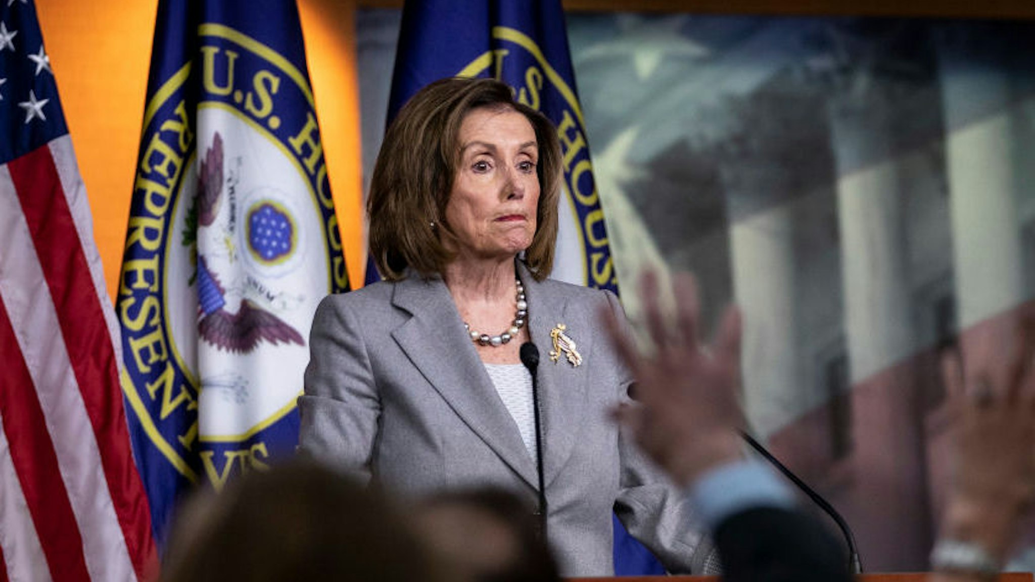 Speaker of the House Nancy Pelosi (D-CA) takes questions during her weekly news conference on Capitol Hill December 12, 2019 in Washington, DC. Pelosi fielded multiple questions about the impeachment inquiry. The articles of impeachment charge President Trump with abuse of power and obstruction of Congress. House Democrats claim that Trump posed a 'clear and present danger' to national security and the 2020 election in his dealings with Ukraine over the past year. (Photo by Drew Angerer/GettyImages)
