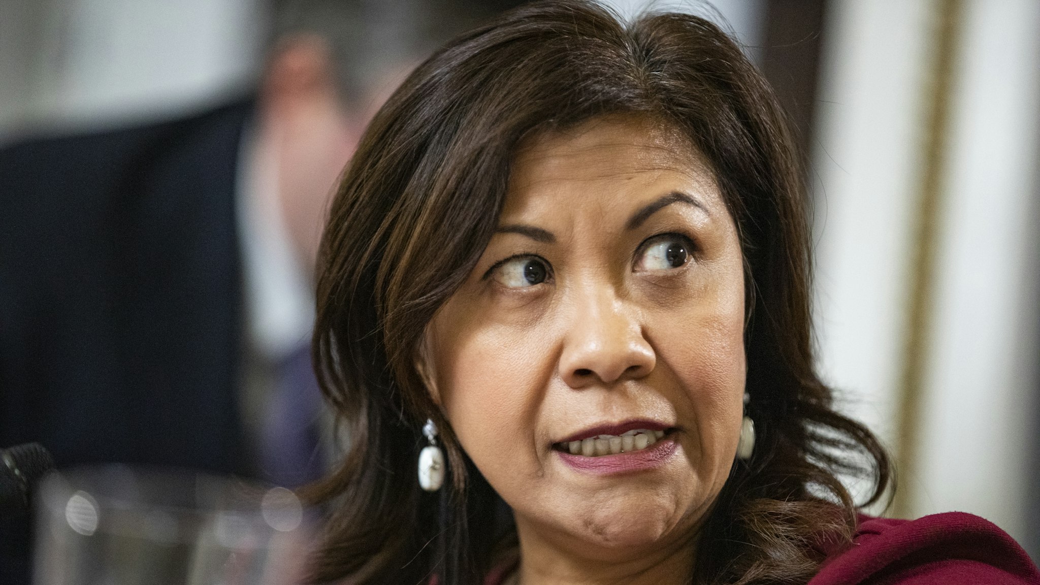 U.S. Rep. Norma J. Torres (D-CA) argues against an amendment to House Resolution 660 during a full House Rules Committee markup of the resolution at the U.S. Capitol on October 30, 2019 in Washington, DC. H.R. 660 directs certain House committees to continue their ongoing investigations as part of the continued House of Representatives impeachment inquiry of President Donald Trump and his conduct in office