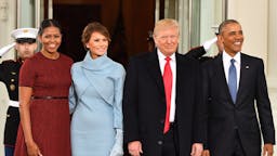 U.S. President Donald Trump’s Second Year In The Oval Office FILE: U.S. President Barack Obama, from right, U.S. President-elect Donald Trump, U.S. First Lady-elect Melania Trump, and U.S. First Lady Michelle Obama stand for a photograph outside of the White House ahead of the 58th presidential inauguration in Washington, D.C., U.S., on Friday, Jan. 20, 2017. Sunday, January 20, 2019, marks the second anniversary of U.S. President Donald Trump's inauguration. Our editors select the best archive images looking back over Trump’s second year in office.