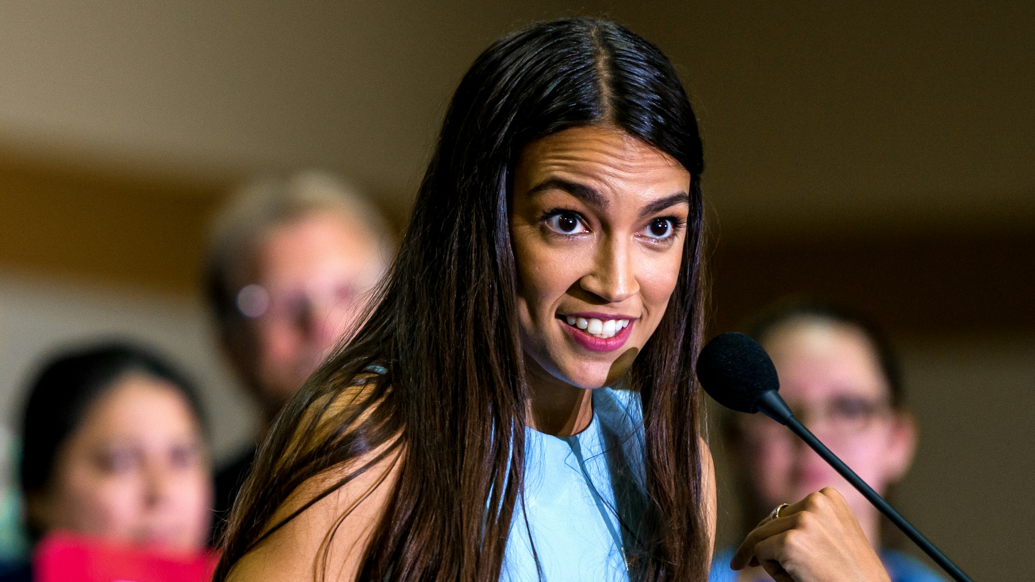 Alexandria Ocasio-Cortez speaks in support of Brent Welder during a rally at The Reardon Convention Center on Friday, July 20, 2018 in Kansas City, KS.