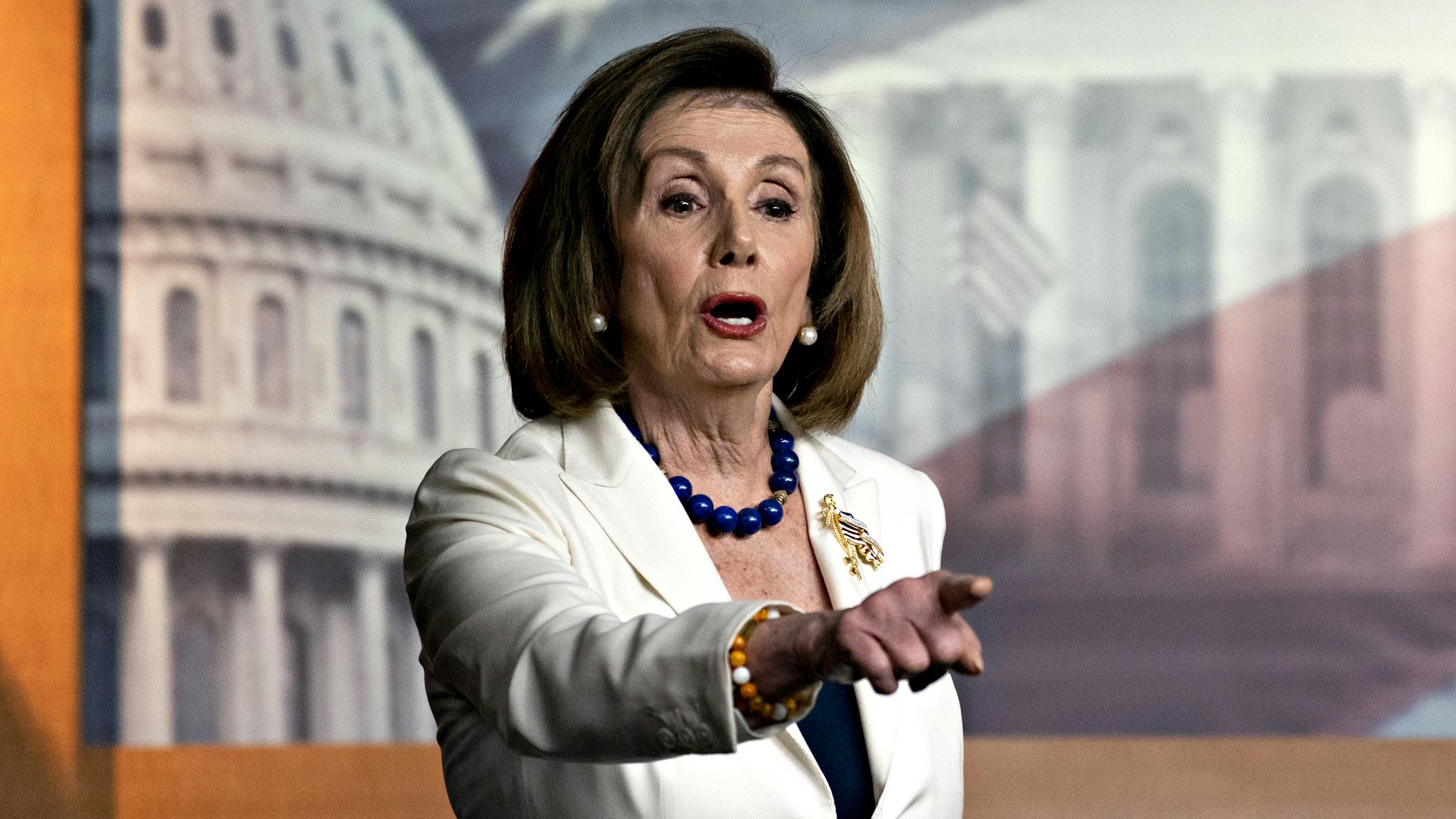 U.S. House Speaker Nancy Pelosi, a Democrat from California, responds to a reporter's question after finishing a news conference on Capitol Hill in Washington, D.C., U.S., on Thursday, Dec. 5, 2019. Pelosi said today that President Donald Trump's actions are a "profound violation of the public trust" and she is asking Representative Jerry Nadler to proceed with drafting articles of impeachment.
