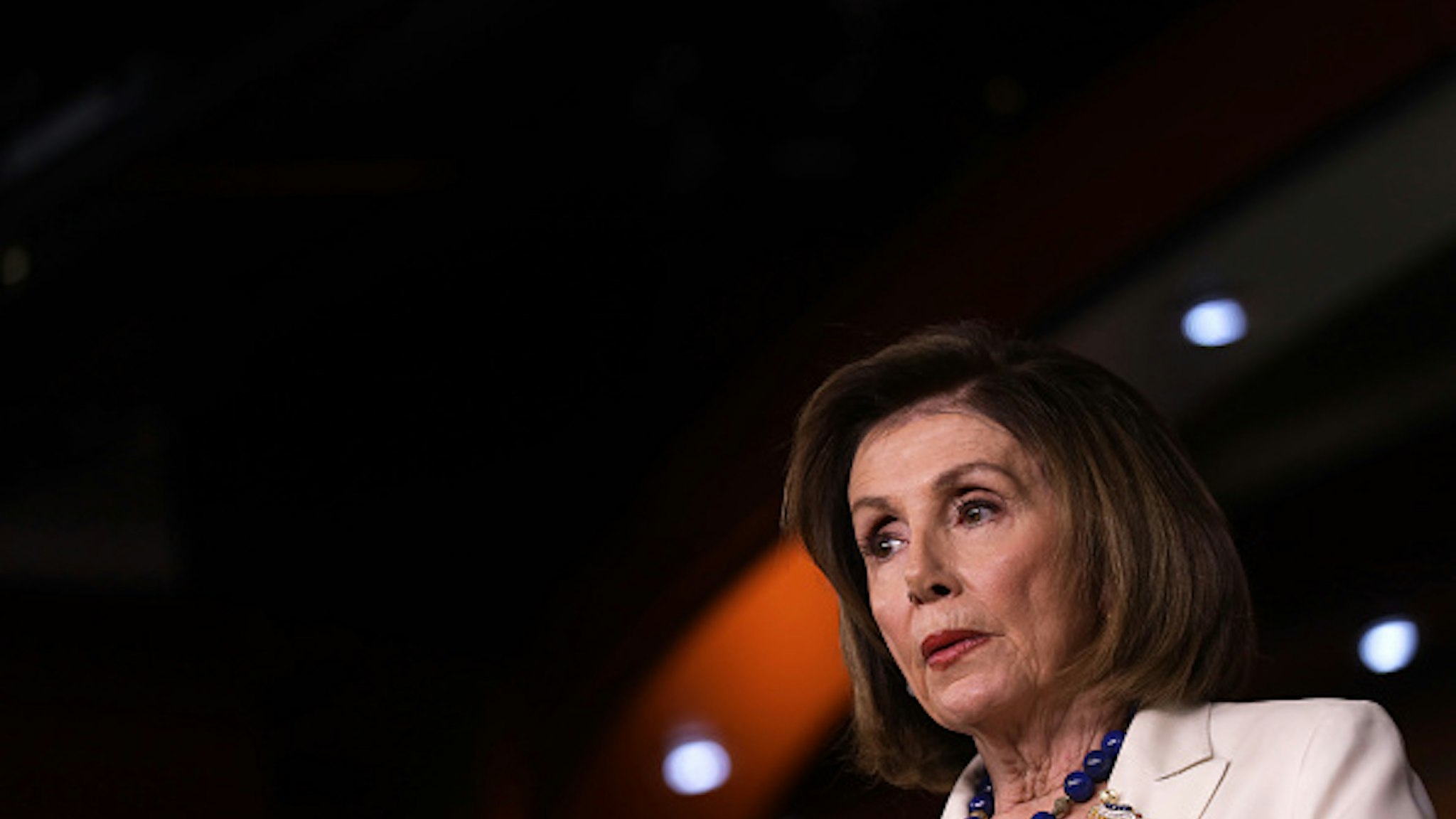 WASHINGTON, DC - DECEMBER 05: U.S. Speaker of the House Rep. Nancy Pelosi (D-CA) speaks during her weekly news conference December 5, 2019 on Capitol Hill in Washington, DC. Speaker Pelosi discussed the impeachment inquiry against President Donald Trump.