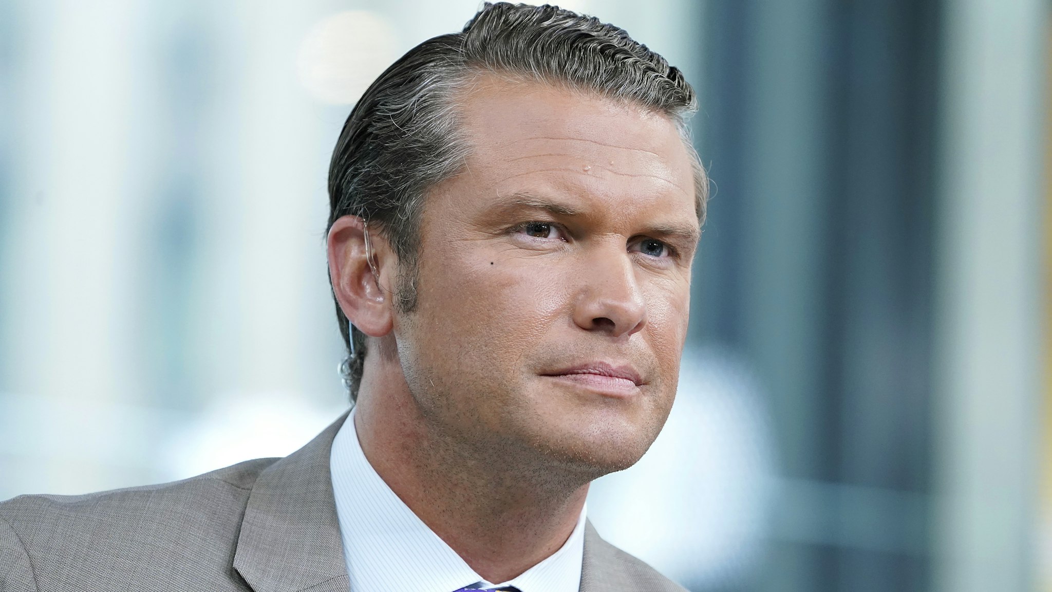 Fox anchor Pete Hegseth interviews entrepreneur and venture capitalist Peter Thiel during "FOX &amp; Friends" at Fox News Channel Studios on August 09, 2019 in New York City.