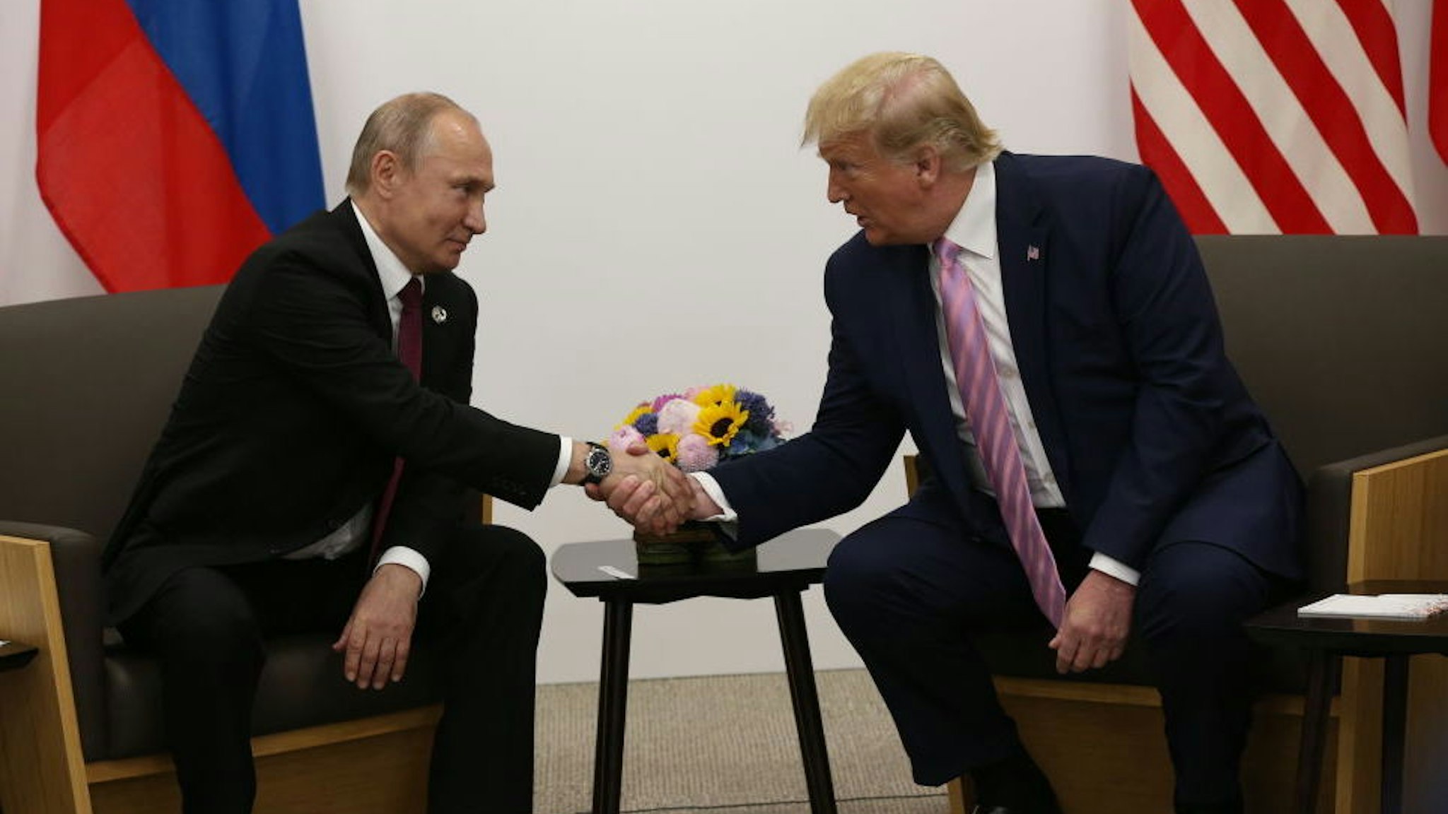 U.S. President Donald Trump (R) and Russian President Vladimir Putin (L) attend their bilateral meeting at the G20 Osaka Summit 2019, in Osaka, Japan, June,28,2019. Vladimir Putin has arrived to Japan to partcipate the G20 Osaka Summit and to meet U.S.President Donald Trump. Photo by Mikhail Svetlov/Getty Images