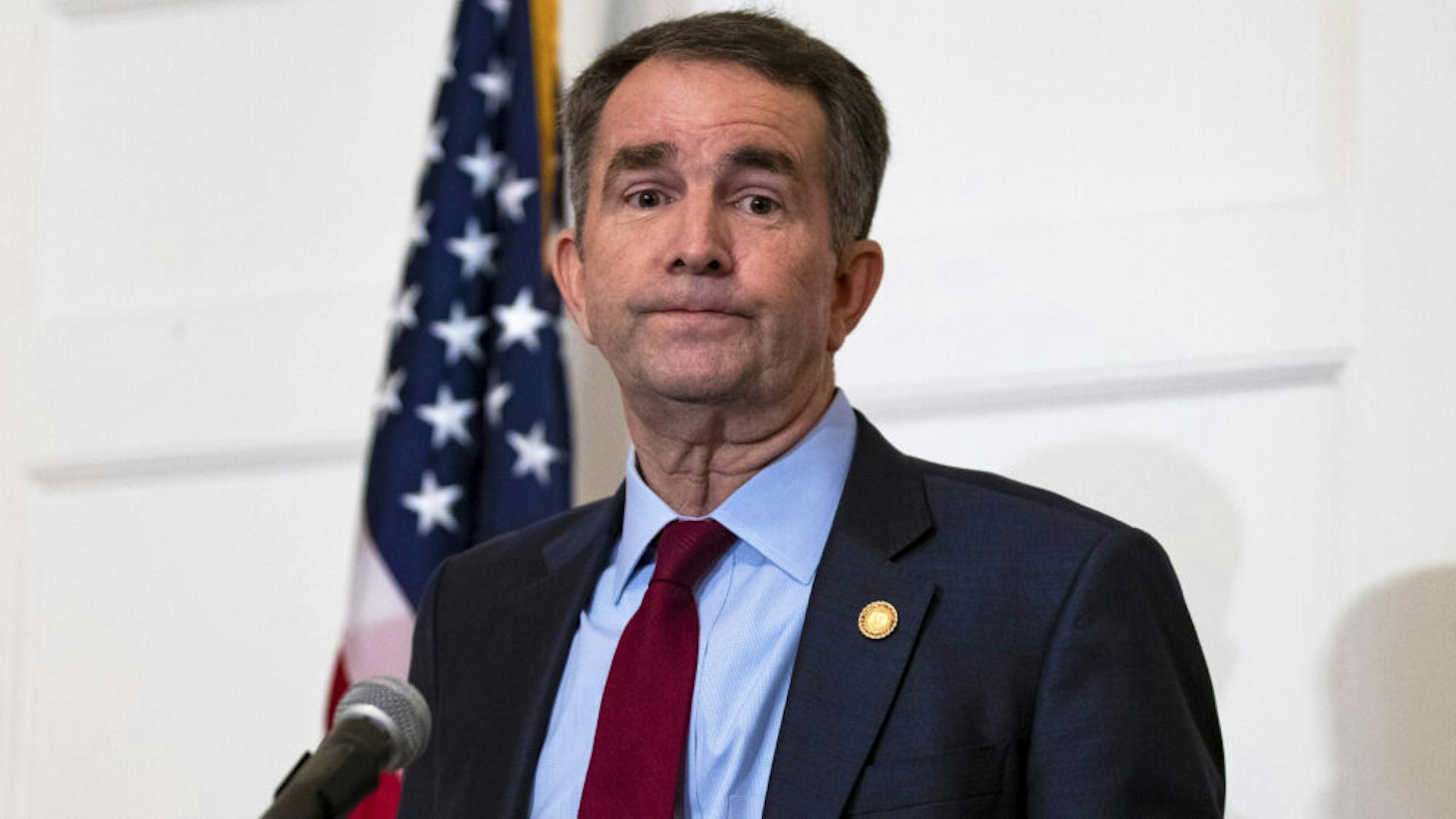 Virginia Governor Ralph Northam speaks with reporters at a press conference at the Governor's mansion on February 2, 2019 in Richmond, Virginia. Northam denies allegations that he is pictured in a yearbook photo wearing racist attire.