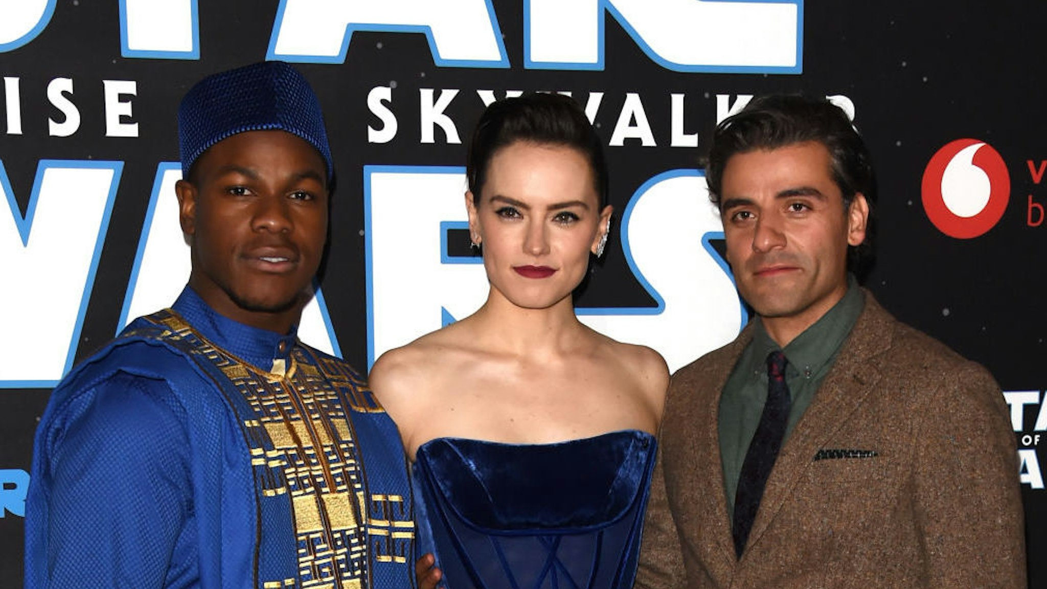 John Boyeg, Daisy Ridley and Oscar Isaac attend "Star Wars: The Rise of Skywalker" European Premiere at Cineworld Leicester Square on December 18, 2019 in London, England. (Photo by Dave J Hogan/Getty Images)