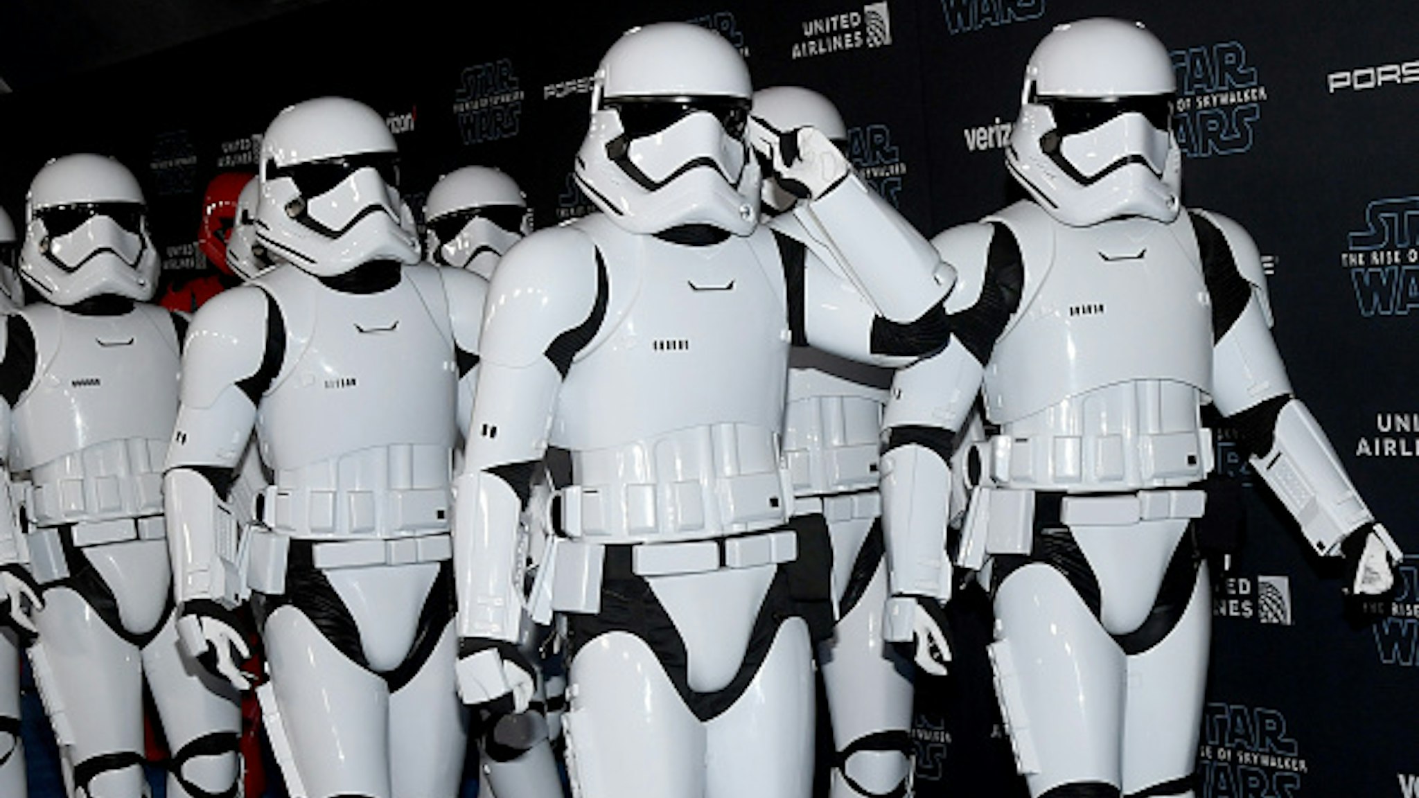 HOLLYWOOD, CALIFORNIA - DECEMBER 16: Stormtrooper characters arrive at the premiere of Disney's "Star Wars: The Rise of Skywalker" on December 16, 2019 in Hollywood, California.