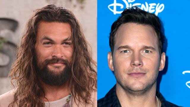 Jason Momoa arrives for the World Premiere Of Apple TV+'s "See" held at Fox Village Theater on October 21, 2019 in Los Angeles, California. //Chris Pratt attends Go Behind The Scenes with Walt Disney Studios during D23 Expo 2019 at Anaheim Convention Center on August 24, 2019 in Anaheim, California.