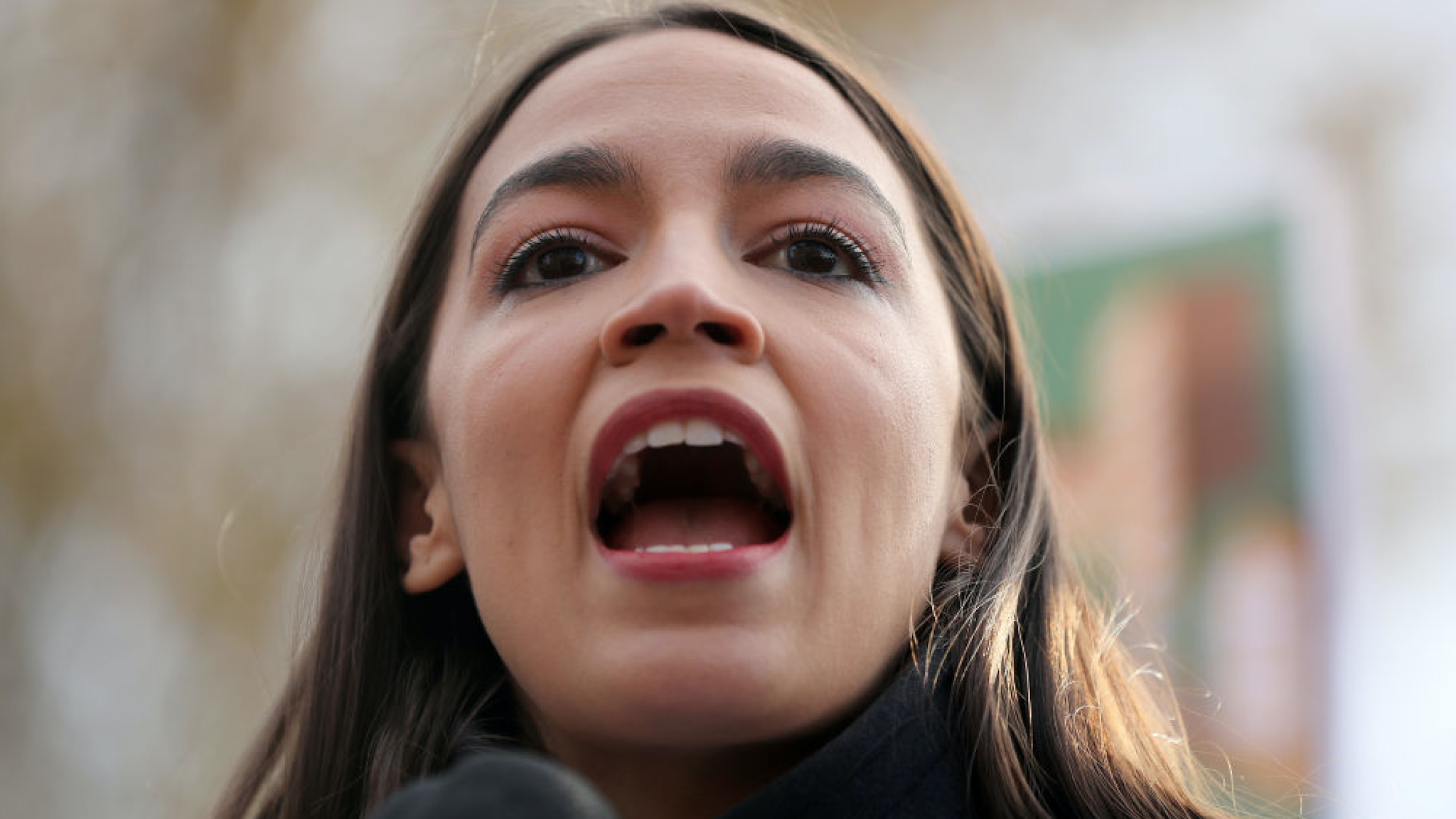 Rep. Alexandria Ocasio-Cortez (D-NY) speaks during a news conference to introduce legislation to transform public housing as part of her Green New Deal outside the U.S. Capitol November 14, 2019 in Washington, DC.