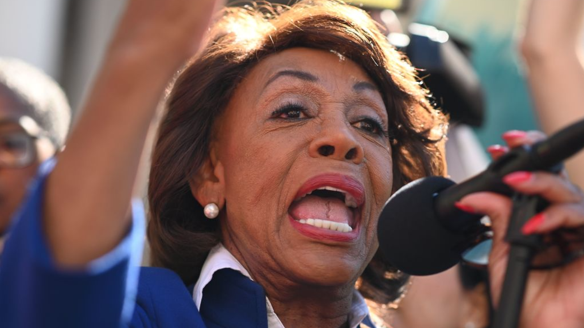 .S. Rep. Maxine Waters (D-Calif.) speaks at a protest against U.S. President Donald Trump's National Emergency declaration, February 18, 2019, outside City Hall in Los Angeles, California.