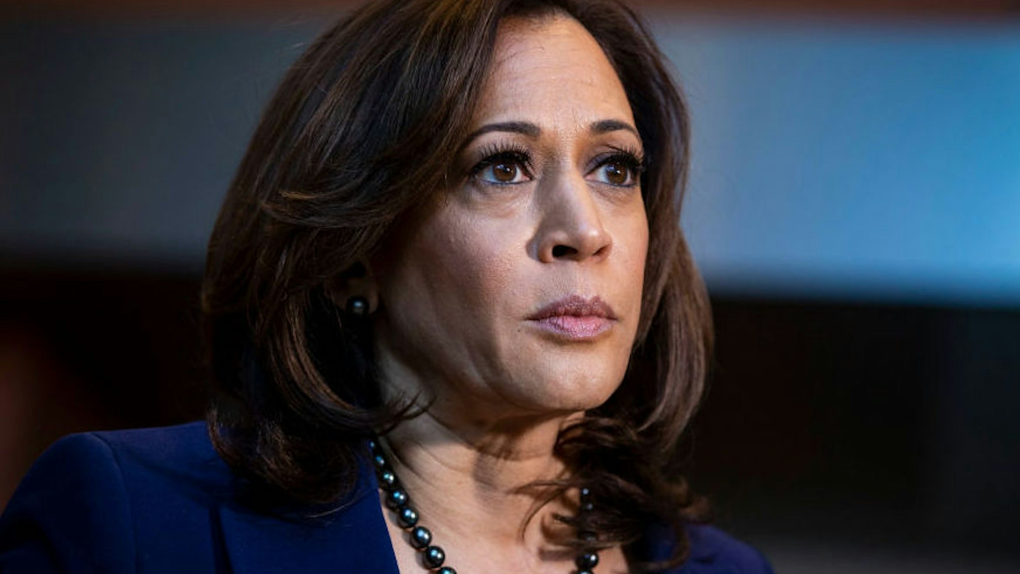WASHINGTON, DC - JANUARY 21: U.S. Sen. Kamala Harris (D-CA) speaks to reporters after announcing her candidacy for President of the United States, at Howard University, her alma mater, on January 21, 2019 in Washington, DC. Harris is the first African-American woman to announce a run for the White House in 2020.