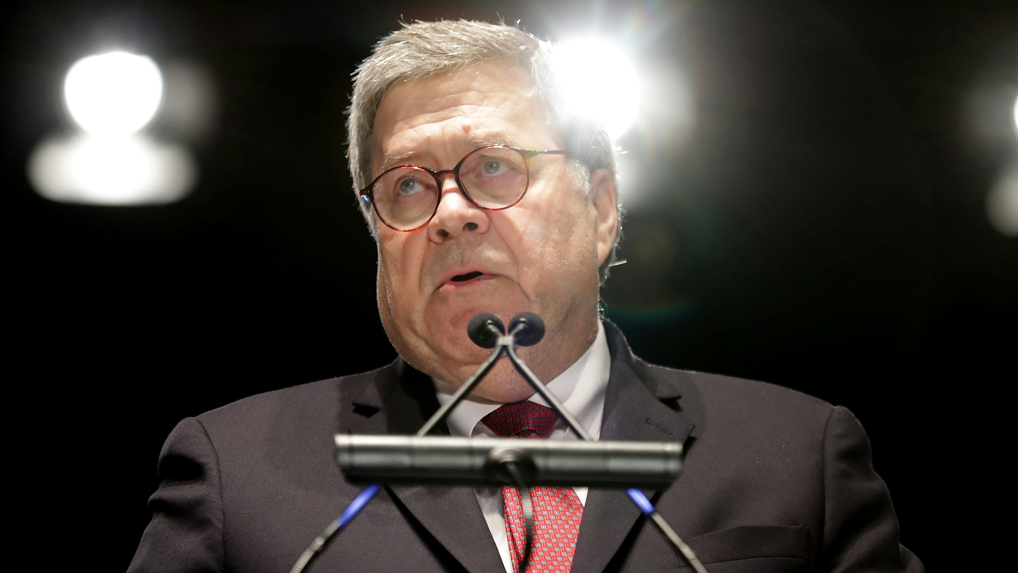 WASHINGTON, DC - MAY 13: U.S. Attorney General William Barr delivers remarks during the National Police Week 31st Annual Candlelight Vigil on the National Mall May 13, 2019 in Washington, DC. Thousands of law enforcement officers, their supporters and family members of those officers who have died in the line of duty gathered on the National Mall to remember and honor them.
