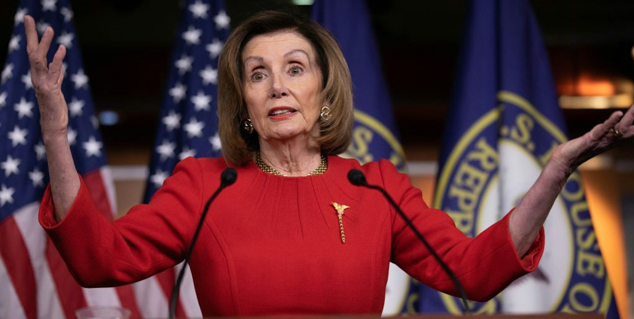 U.S. House Speaker Nancy Pelosi (D-CA) talks about the remaining legislative business and the House of Representatives vote to impeach U.S. President Donald Trump during her final weekly news conference of 2019 at the U.S. Capitol in Washington, U.S., December 19, 2019.