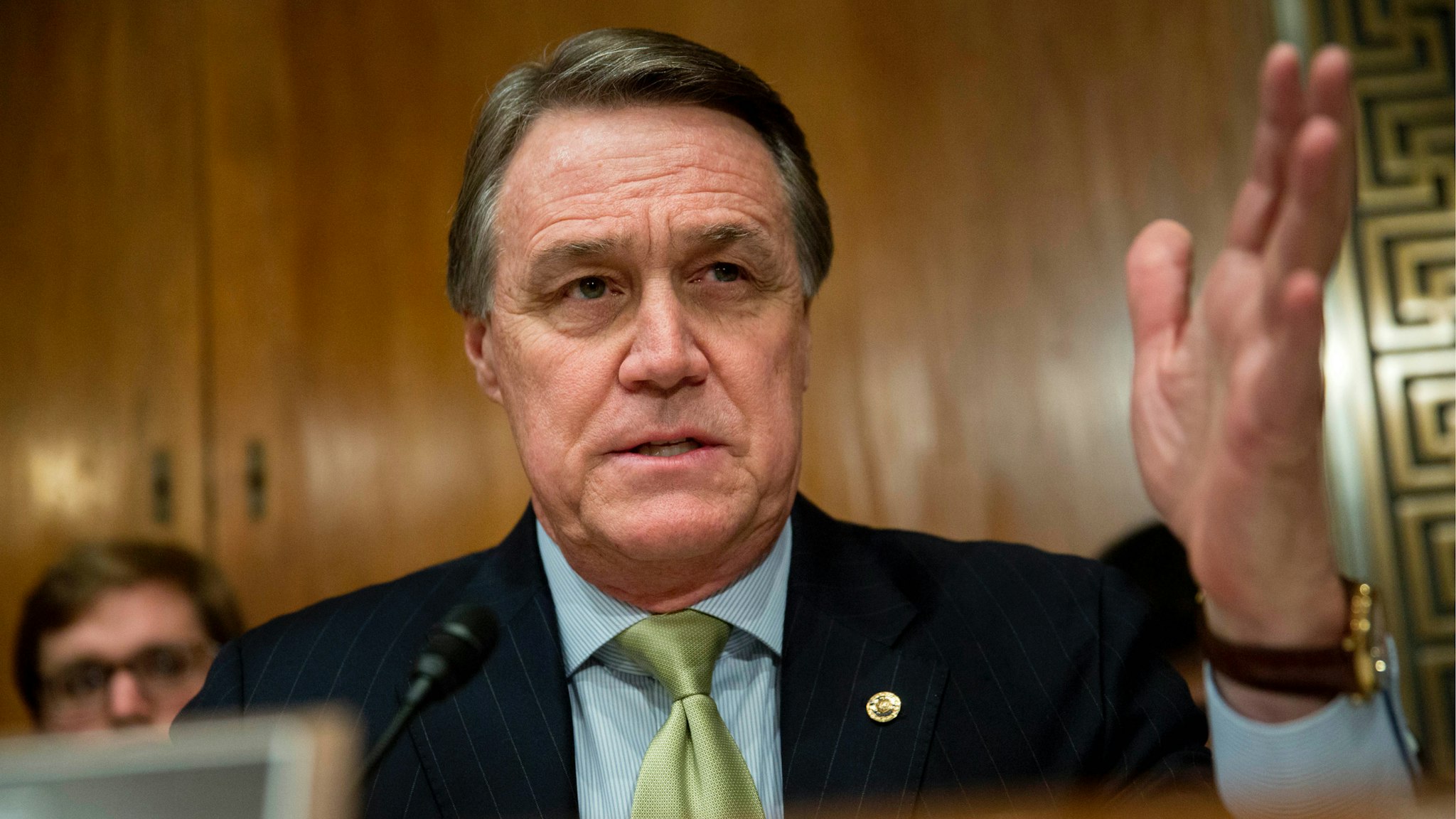 Senator David Perdue, a Republican from Georgia, questions Shaun Donovan, director of the Office of Management and Budget (OMB), not pictured, during a Senate Budget Committee hearing in Washington, D.C., U.S., on Tuesday, Feb. 3, 2015.