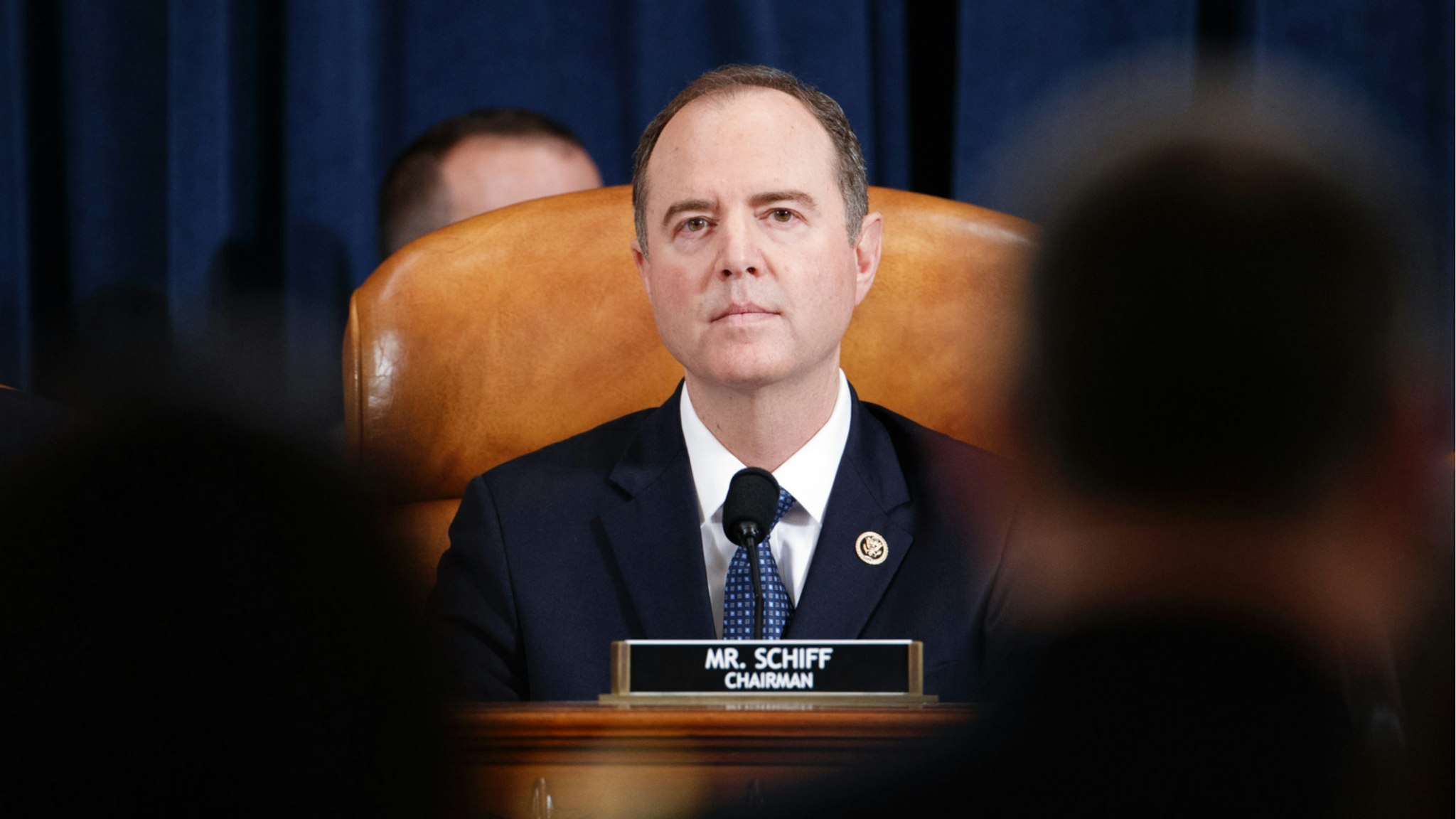 Committee Chairman Rep. Adam Schiff (D-CA) listens at the start of a hearing before the House Intelligence Committee in the Longworth House Office Building on Capitol Hill November 19, 2019 in Washington, DC.