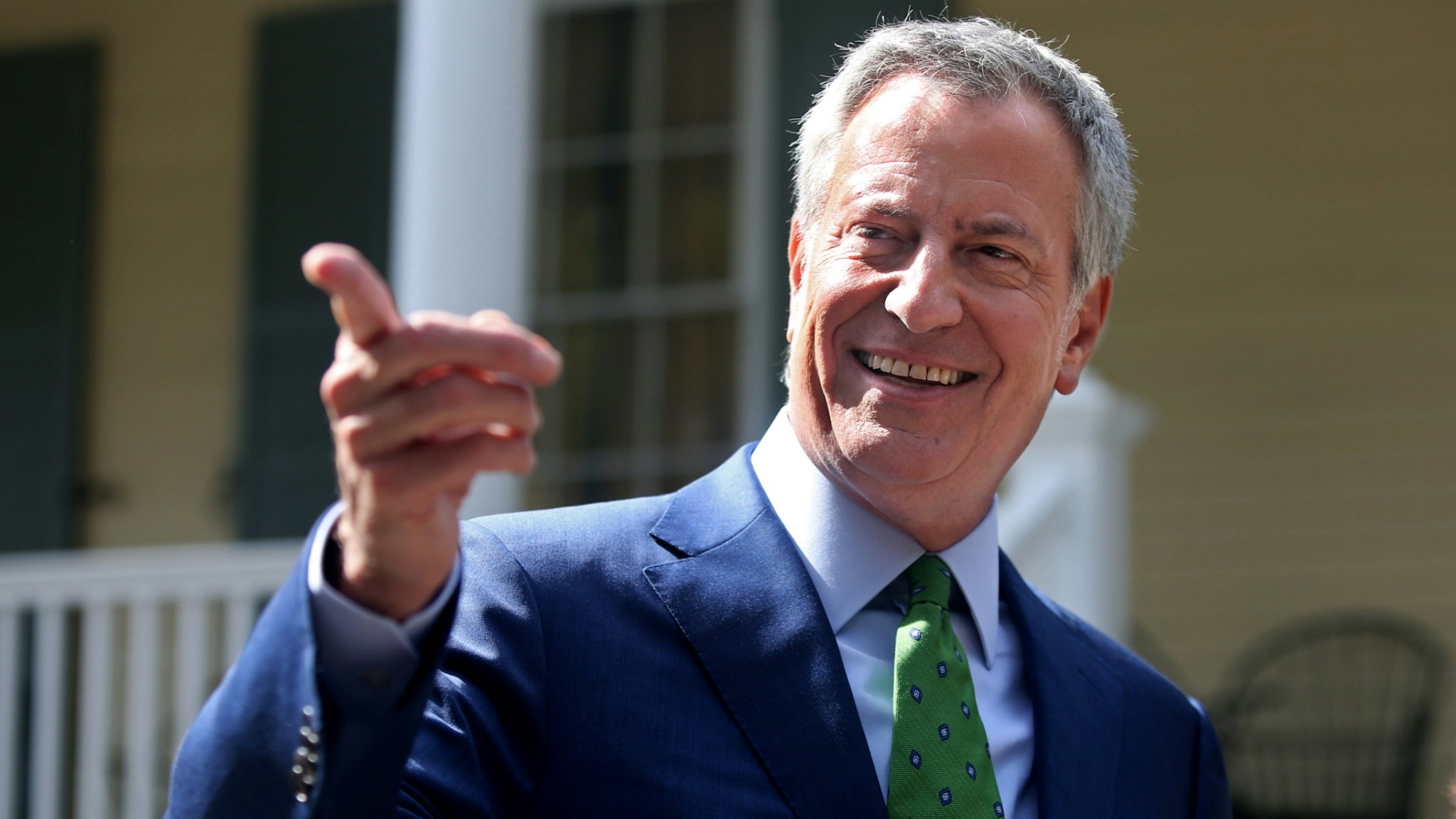 New York City Mayor Bill de Blasio speaks during a press conference held in front of Gracie Mansion on September 20, 2019 in New York City.