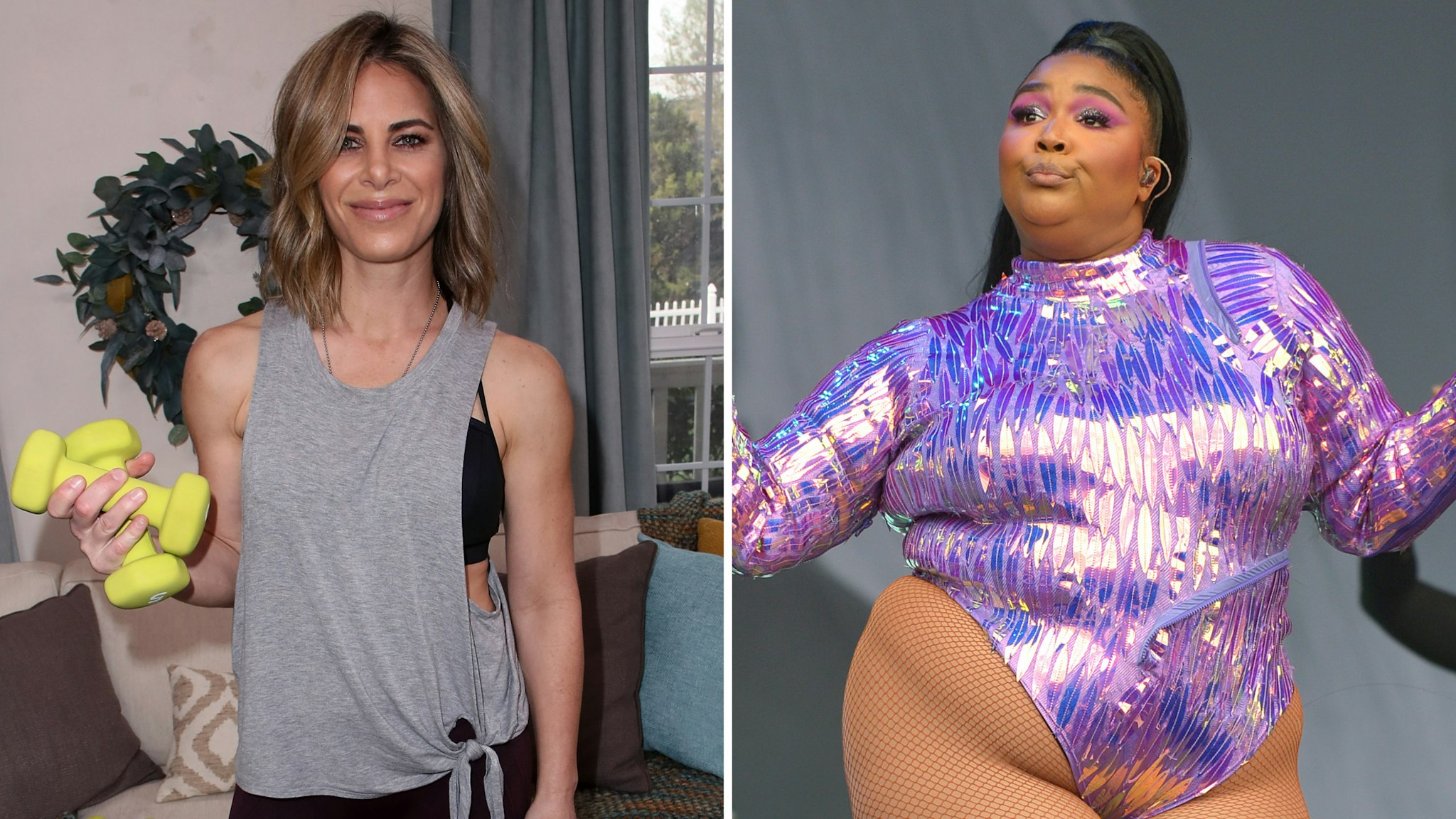 TV personality/personal trainer Jillian Michaels visits Hallmark's "Home & Family" at Universal Studios Hollywood on January 16, 2018 in Universal City, California/Lizzo performs on the West Holts stage during day four of Glastonbury Festival at Worthy Farm, Pilton on June 29, 2019 in Glastonbury, England.