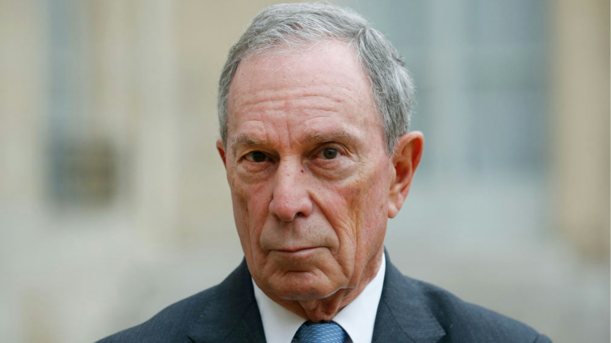 Former Mayor of New York City, Michael Bloomberg makes a statement after his meeting with French President Francois Hollande and Paris City Mayor Anne Hidalgo at the Elysee Presidential Palace on March 09, 2017 in Paris, France.