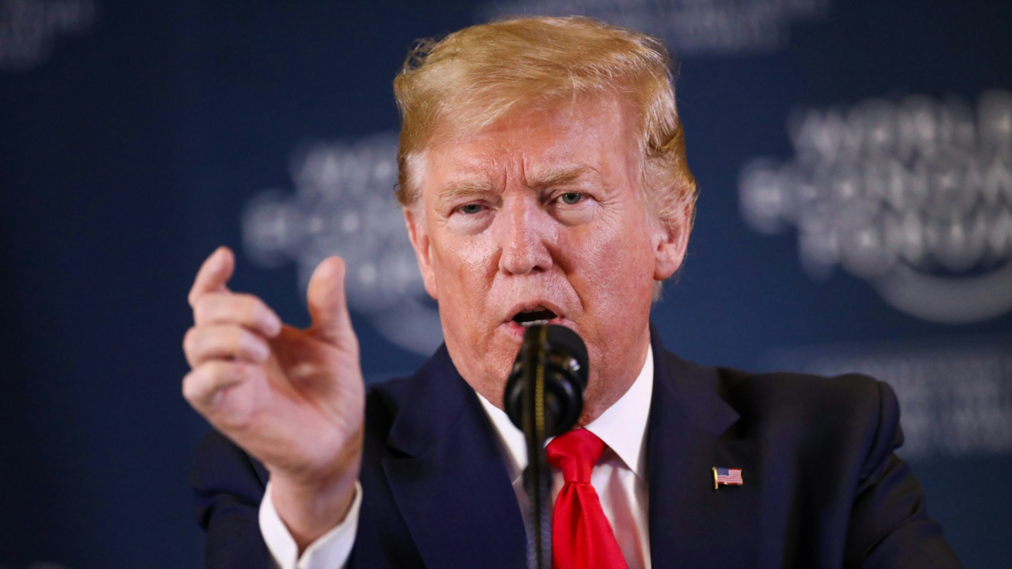 U.S. President Donald Trump, gestures as he speaks during a news conference on day two of the World Economic Forum (WEF) in Davos, Switzerland, on Wednesday, Jan. 22, 2020.