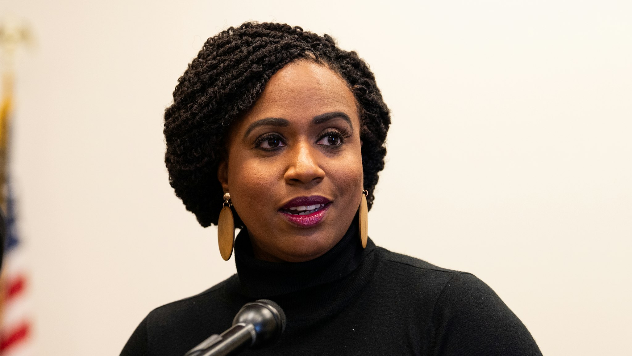 WASHINGTON, DC, UNITED STATES, DECEMBER 5, 2019: U.S. Representative Ayanna Pressley (D-MA) speaks at a press conference to introduce legislation to end school pushout in Washington.-