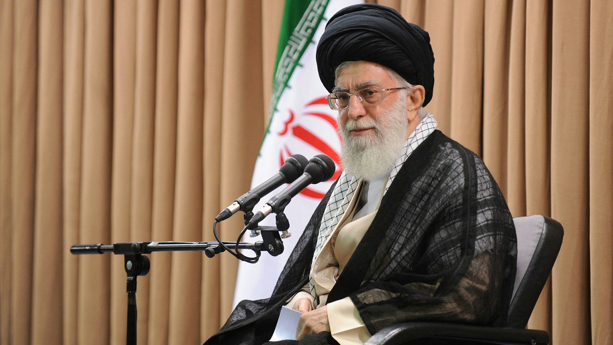 TEHRAN, IRAN - JULY 8: Supreme Leader of Iran Ayatollah Ali Khamenei gives a speech on the meeting in Tehran, Iran on 8 July, 2014.