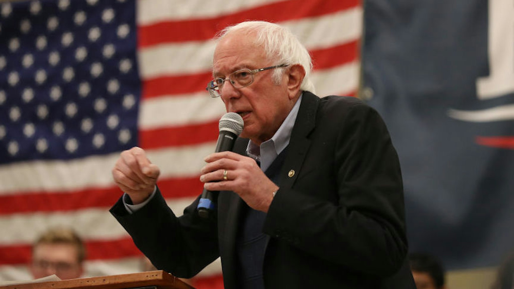 WINTERSET, IOWA - DECEMBER 30: Democratic presidential candidate Sen. Bernie Sanders (D-VT) speaks during a campaign event at Winterset Middle School Commons on December 30, 2019 in Winterset, Iowa. The 2020 Iowa Democratic caucuses will take place on February 3, 2020, making it the first nominating contest for the Democratic Party in choosing their presidential candidate to face Donald Trump in the 2020 election.