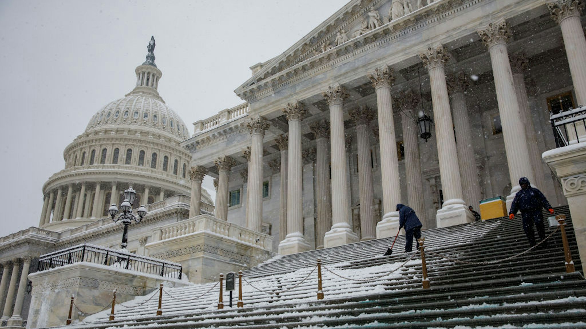 The Capitol Hill is seen in snow in Washington D.C., the United States, on Jan. 13, 2019. (Xinhua/Shen Ting)