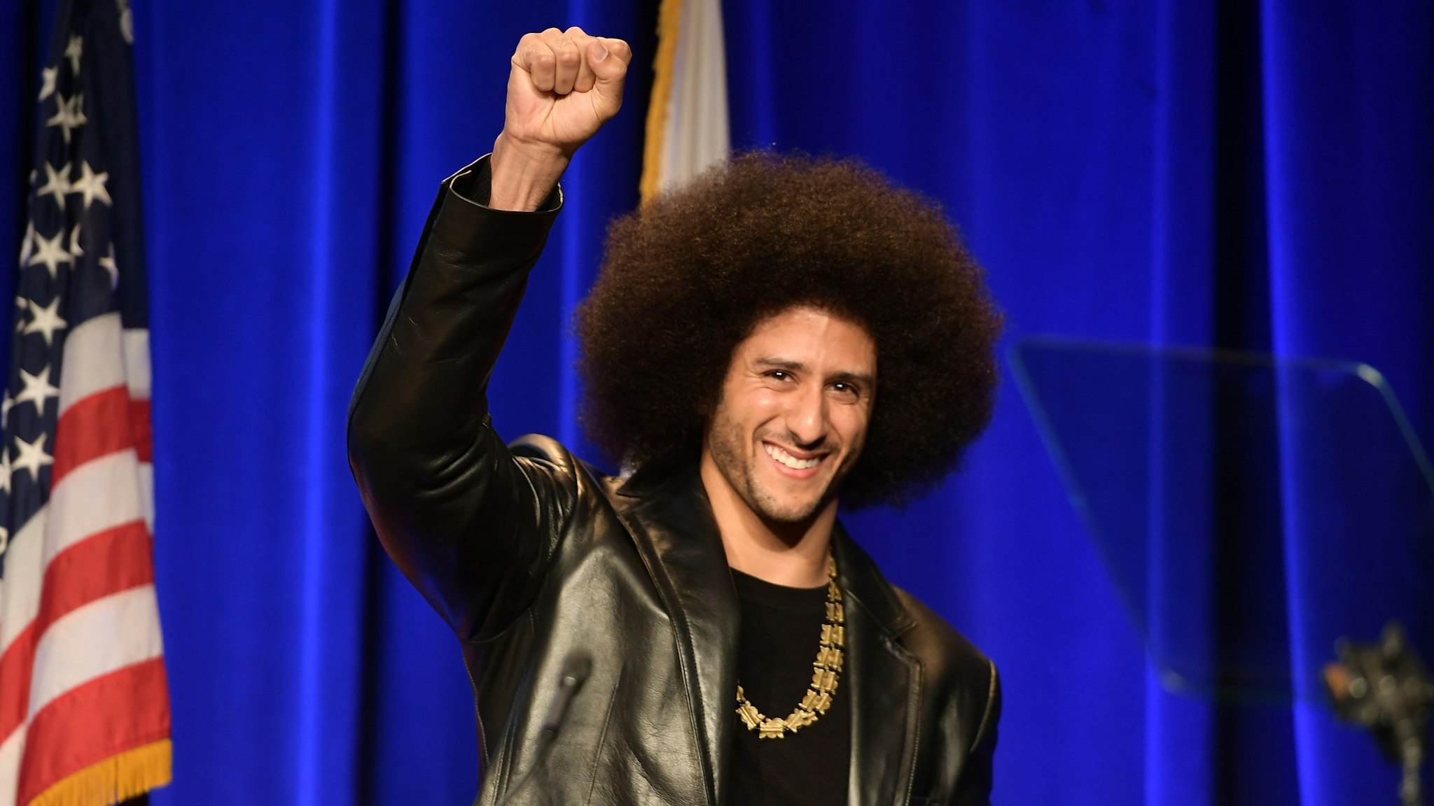 BEVERLY HILLS, CA - DECEMBER 03: Honoree Colin Kaepernick speaks onstage at ACLU SoCal Hosts Annual Bill of Rights Dinner at the Beverly Wilshire Four Seasons Hotel on December 3, 2017 in Beverly Hills, California.