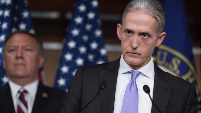 Rep. Trey Gowdy, R-S.C., right, chairman of the Select Committee on Benghazi, conducts a news conference in the Capitol Visitor Center, June 28, 2016, to announce the Committee's report on the 2012 attacks in Libya that killed four Americans.