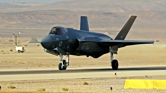 An Israeli F35 I takes part in the "Blue Flag" multinational air defence exercise at the Ovda air force base, north of the Israeli city of Eilat, on November 11, 2019.