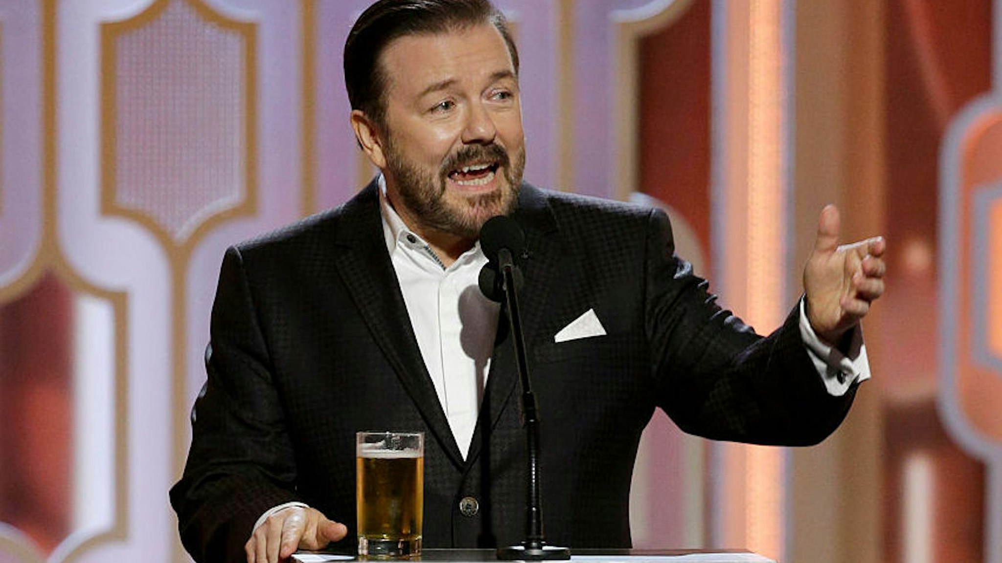 73rd ANNUAL GOLDEN GLOBE AWARDS -- Pictured: Ricky Gervais, Host at the 73rd Annual Golden Globe Awards held at the Beverly Hilton Hotel on January 10, 2016 --