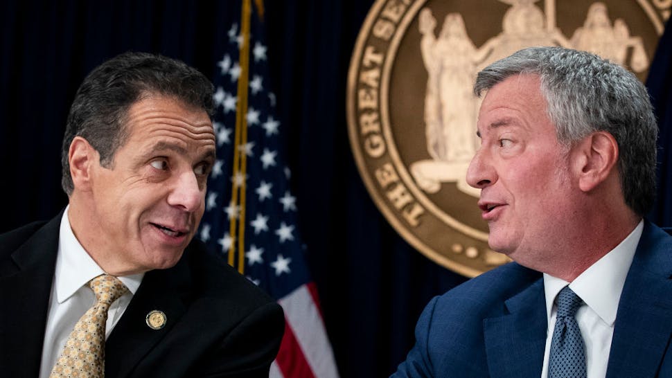 NYC Mayor De Blasio And Governor Cuomo Discuss Amazon 2nd Headquarters Decision New York Governor Andrew Cuomo and New York City Mayor Bill de Blasio talk with each other during a press conference to discuss Amazon's decision to bring a new corporate location to New York City, November 13, 2018 in New York City.