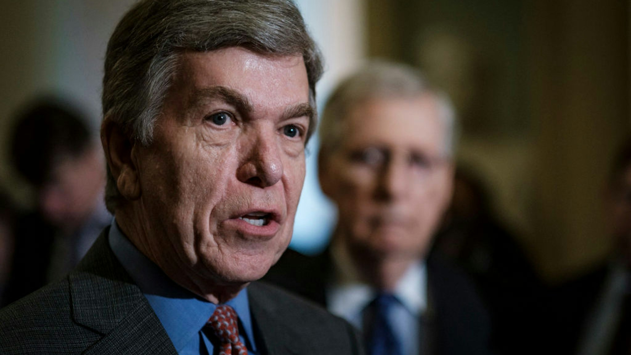 Senator Roy Blunt (R-MO) speaks to the media following their weekly policy luncheon on April 30, 2019 in Washington, DC.